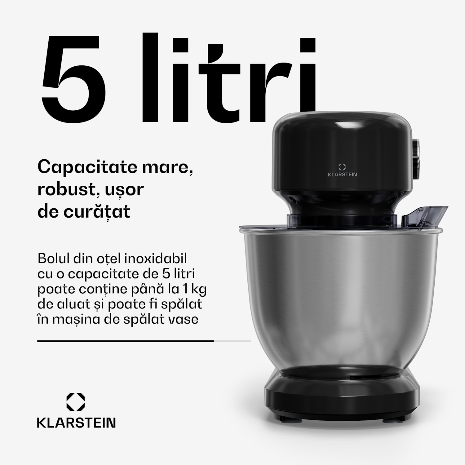 Robot de bucătărie Bella Evo | sistem de amestecare planetară | 3 atașamente de amestecare | 1500 W | 5 l Negru