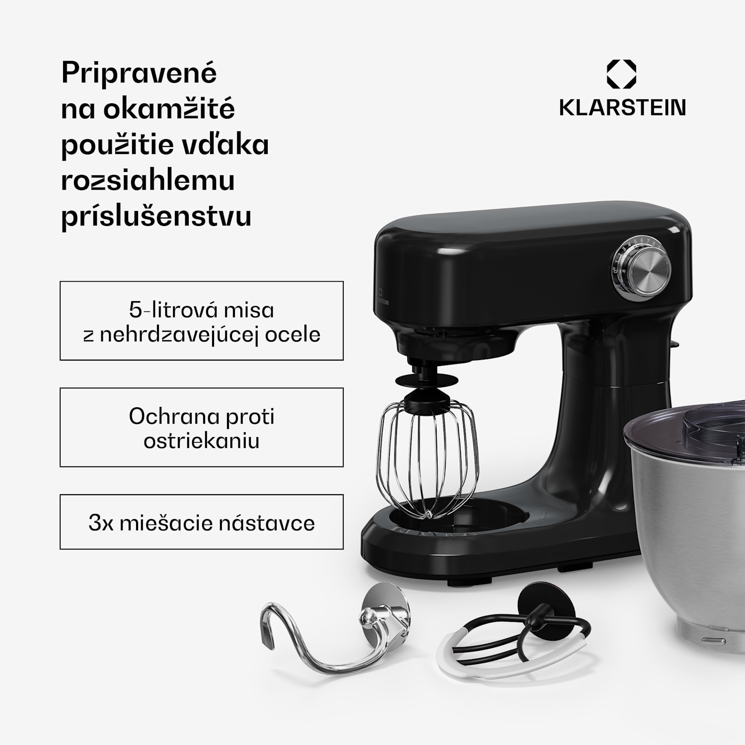 Bella Evo kuchynský robot | planetárny miešací systém | 3 nástavce na mixovanie | 1500 W | 5 l Čierna