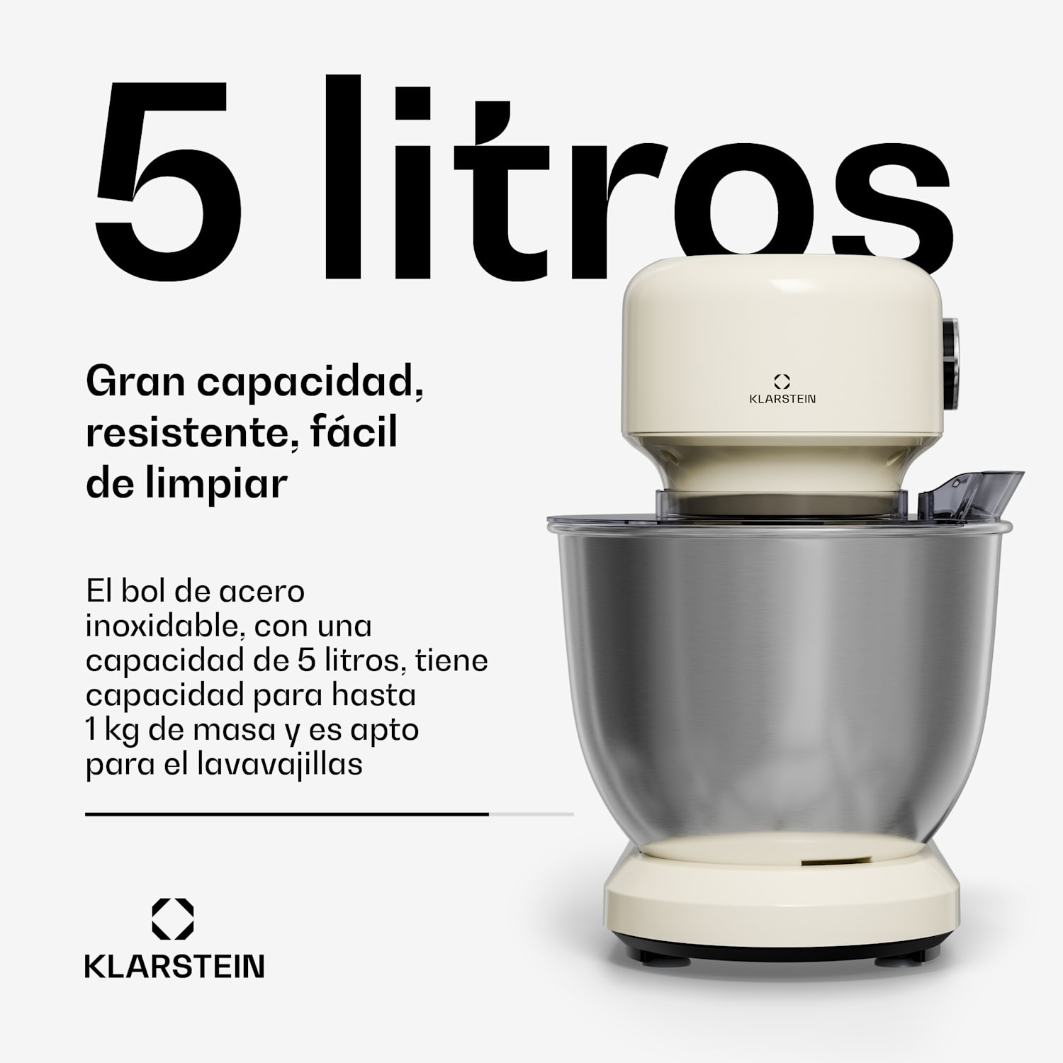Bella Evo procesador de alimentos | Sistema de mezcla planetaria | 3 accesorios para batir | 1500 W | 5 l Crema