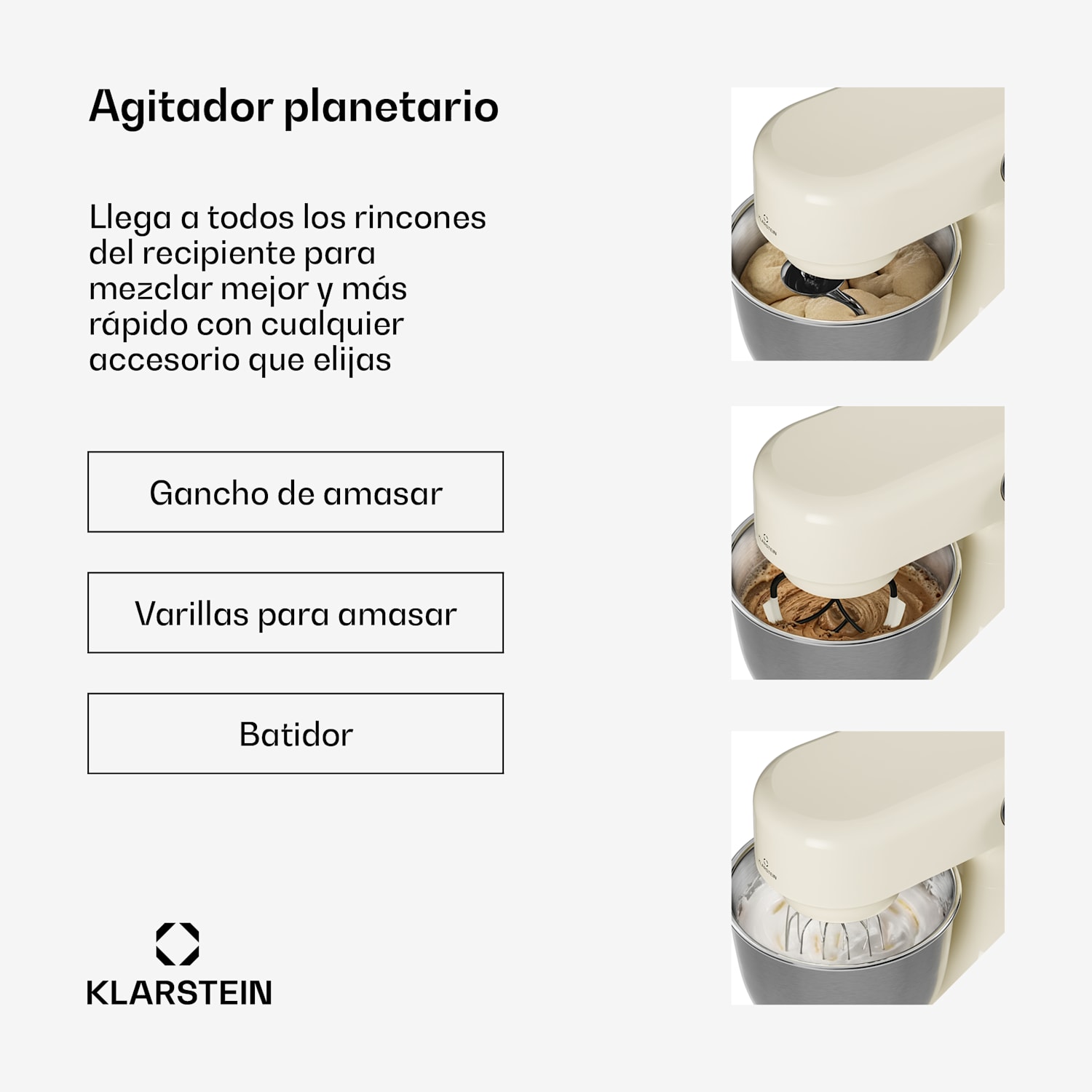 Bella Evo procesador de alimentos | Sistema de mezcla planetaria | 3 accesorios para batir | 1500 W | 5 l Crema