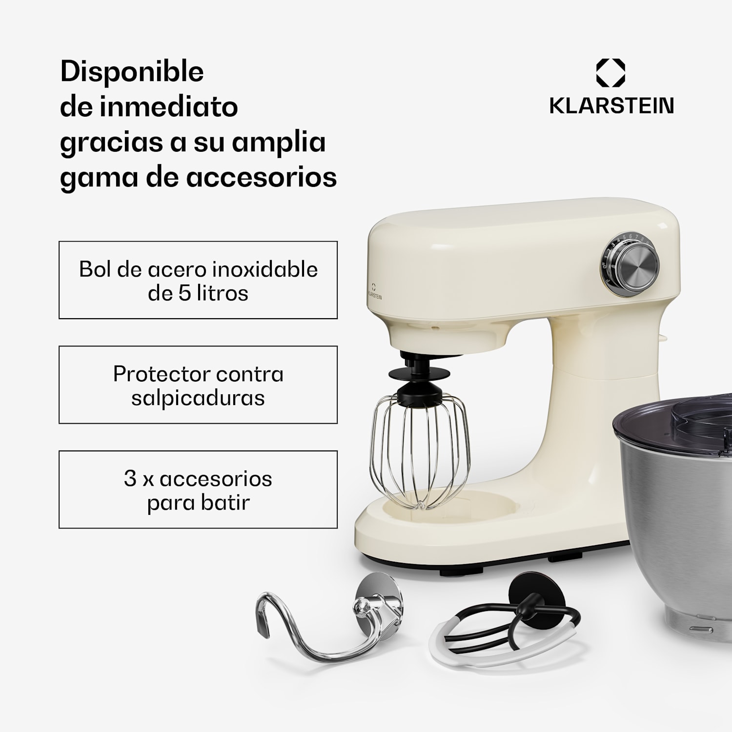 Bella Evo procesador de alimentos | Sistema de mezcla planetaria | 3 accesorios para batir | 1500 W | 5 l Crema