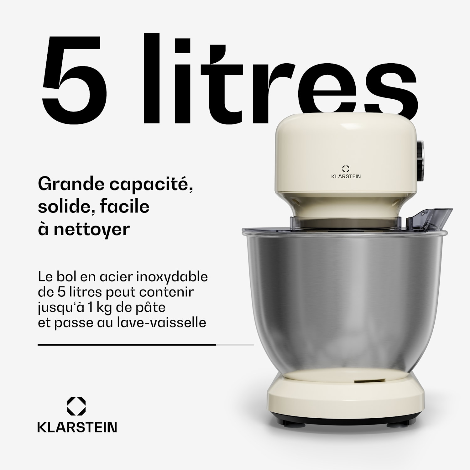 Bella Evo keukenmachine | planetair roersysteem | 3 roerhaken | 1500 W | 5 L Crème