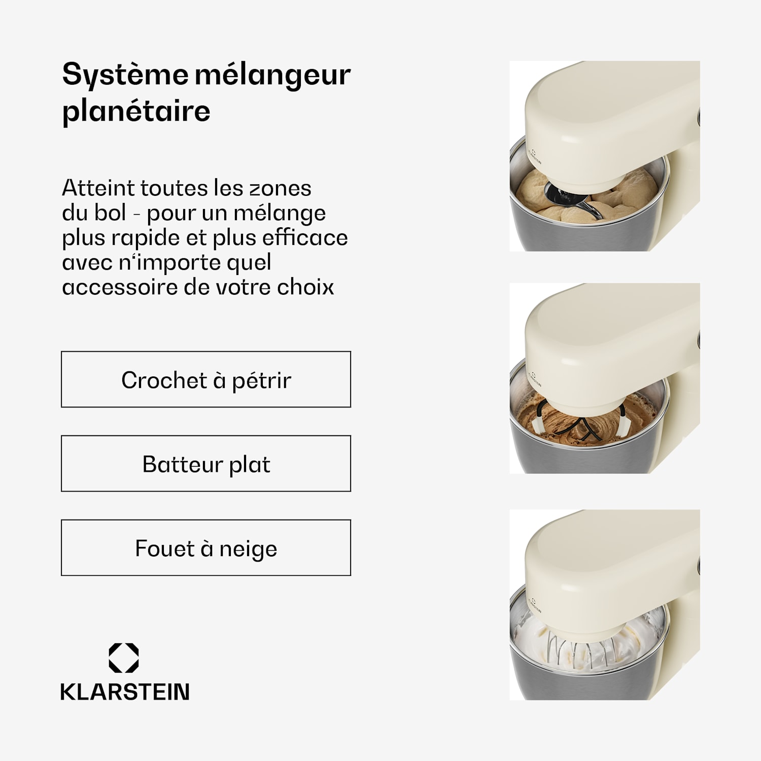 Bella Evo keukenmachine | planetair roersysteem | 3 roerhaken | 1500 W | 5 L Crème