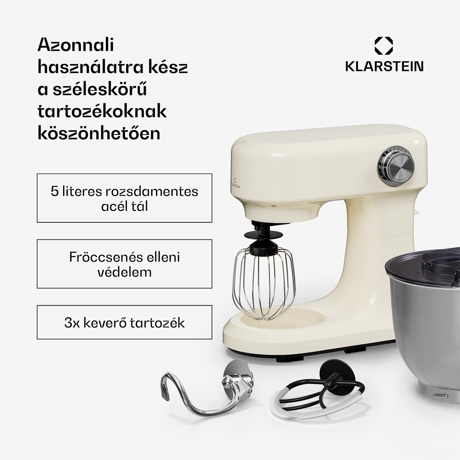 Bella Evo konyhai robotgép | bolygókeverő rendszer | 3 keverőfelszerelés | 1500 W | 5 l Krém