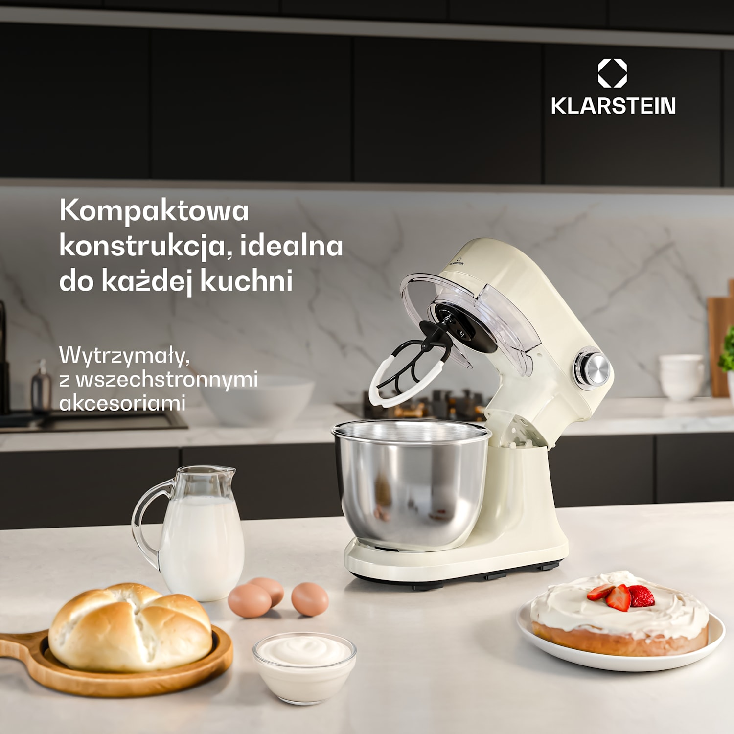 Bella Evo robot kuchenny | System mieszania planetarnego | 3 końcówki mieszające | 1500 W | 5 l Kremowy