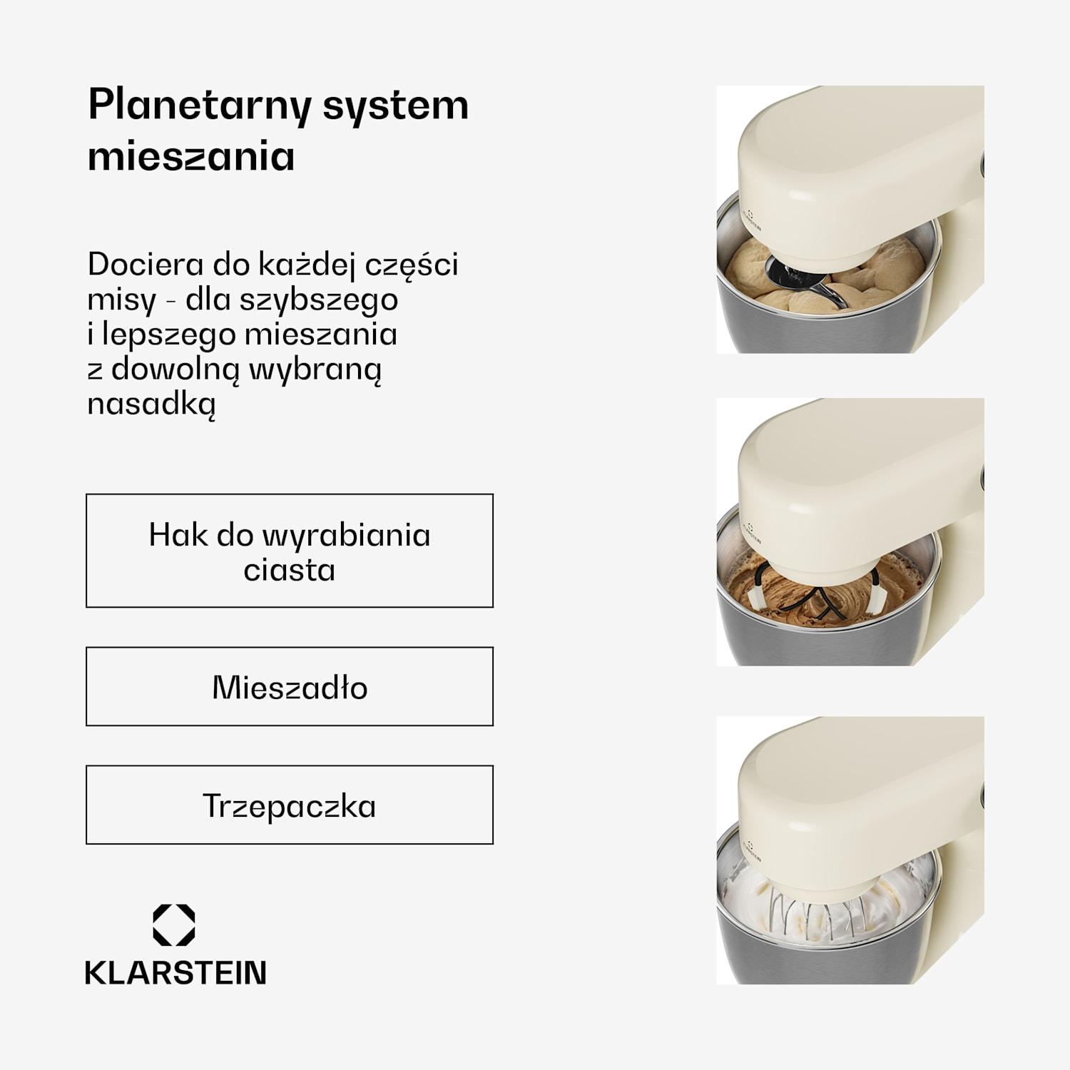 Bella Evo robot kuchenny | System mieszania planetarnego | 3 końcówki mieszające | 1500 W | 5 l Kremowy