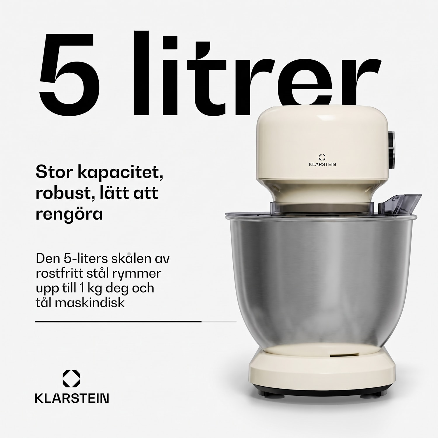 Bella Evo köksmaskin | Planetariskt vispsystem | 3 visptillbehör | 1500 W | 5 l Creme