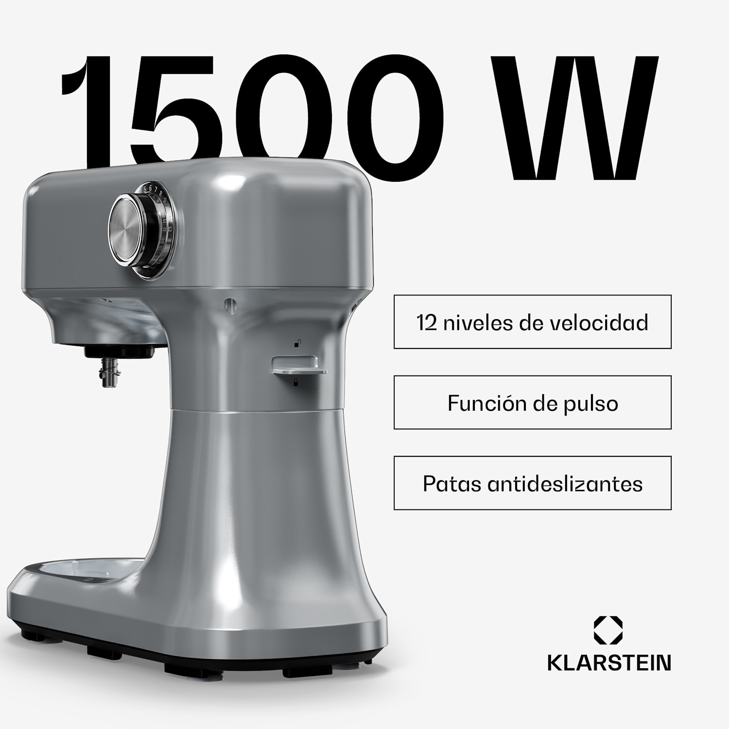 Bella Evo robot de cocina | Sistema de mezcla planetaria | 3 accesorios de batido | 1500 W | 5 l Plata