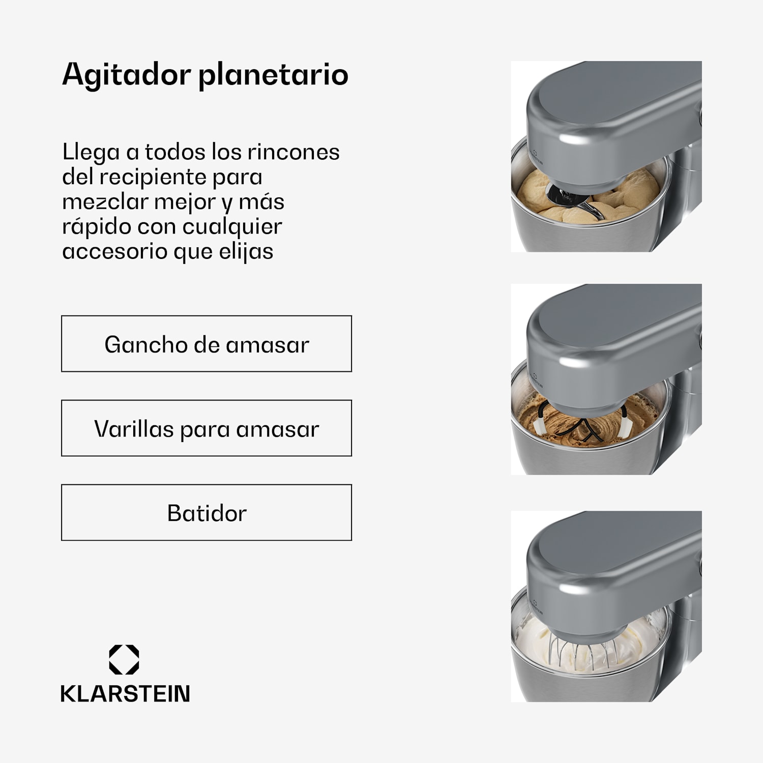 Bella Evo robot de cocina | Sistema de mezcla planetaria | 3 accesorios de batido | 1500 W | 5 l Plata