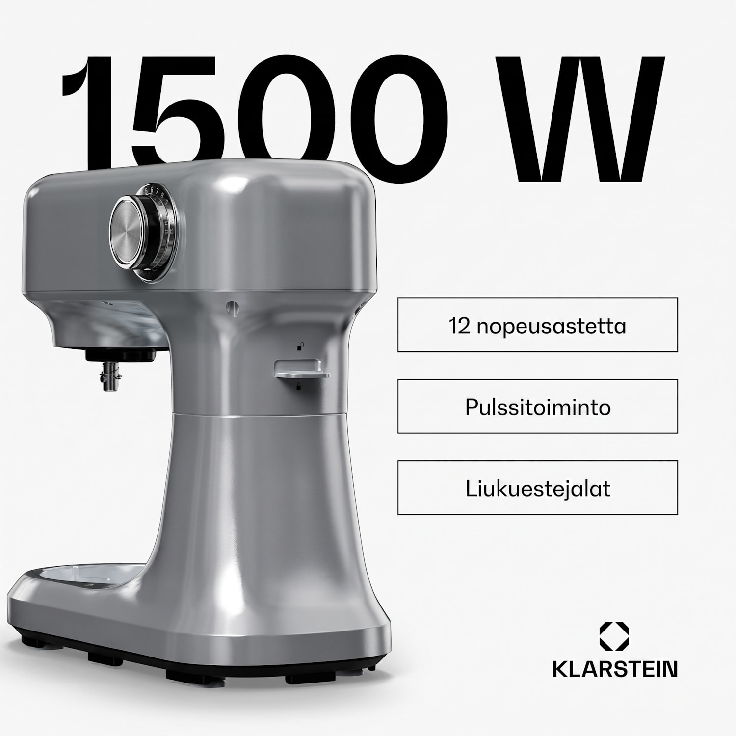 Bella Evo yleiskone | planetaarinen sekoitusjärjestelmä | 3 sekoituslisäosaa | 1500 W | 5 l Hopea