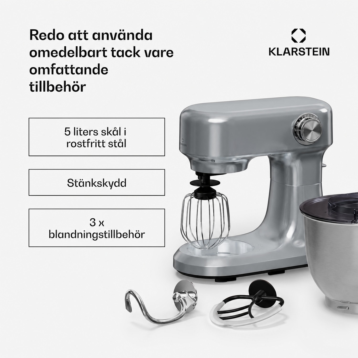 Bella Evo köksmaskin | Planetariskt vispsystem | 3 visptillbehör | 1500 W | 5 l Silver