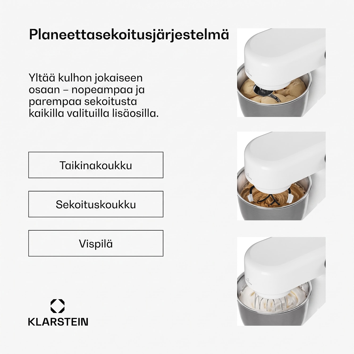 Bella Evo yleiskone | planetaarinen sekoitusjärjestelmä | 3 sekoituslisäosaa | 1500 W | 5 l Valkoinen