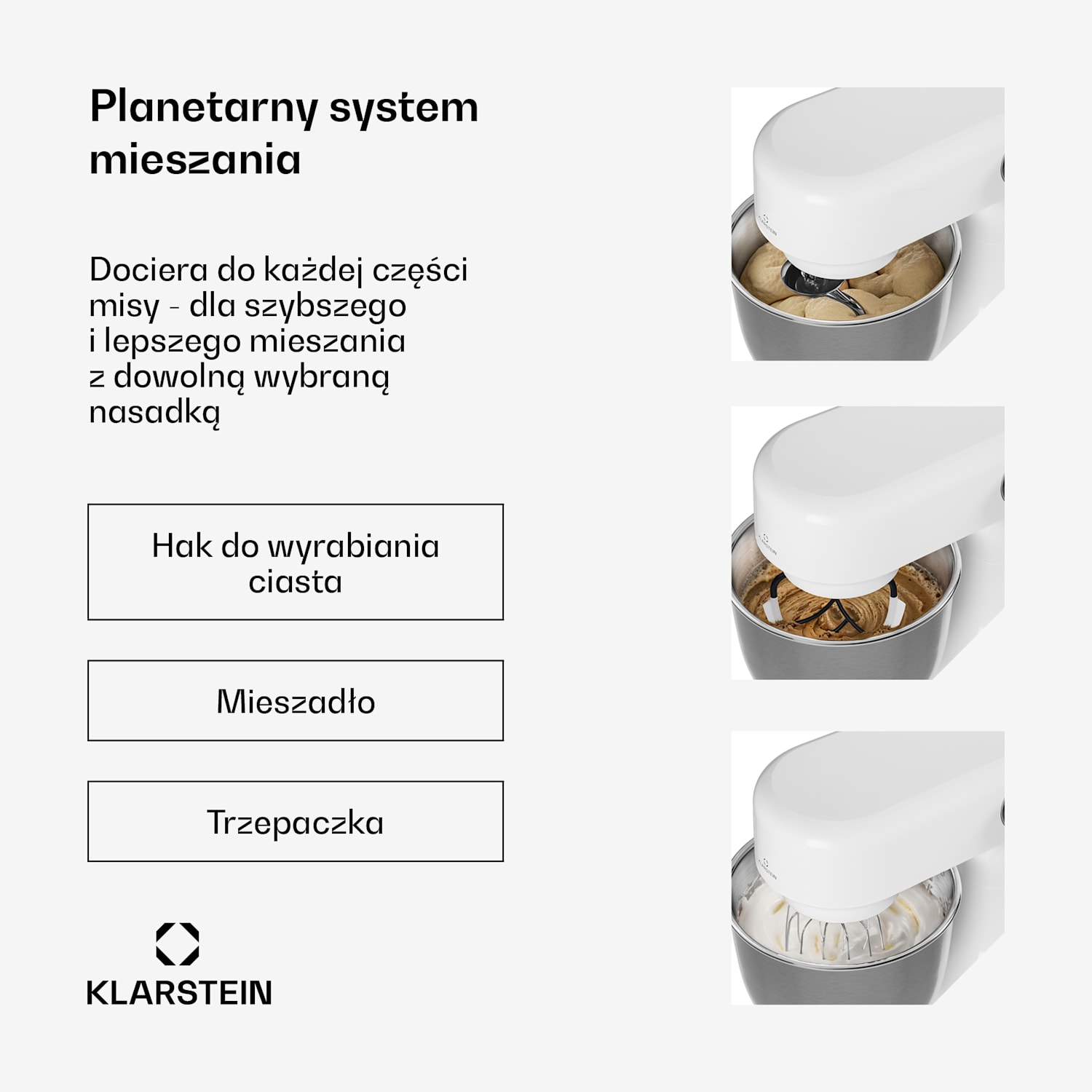 Bella Evo robot kuchenny | system mieszania planetarnego | 3 końcówki mieszające | 1500 W | 5 l Biały