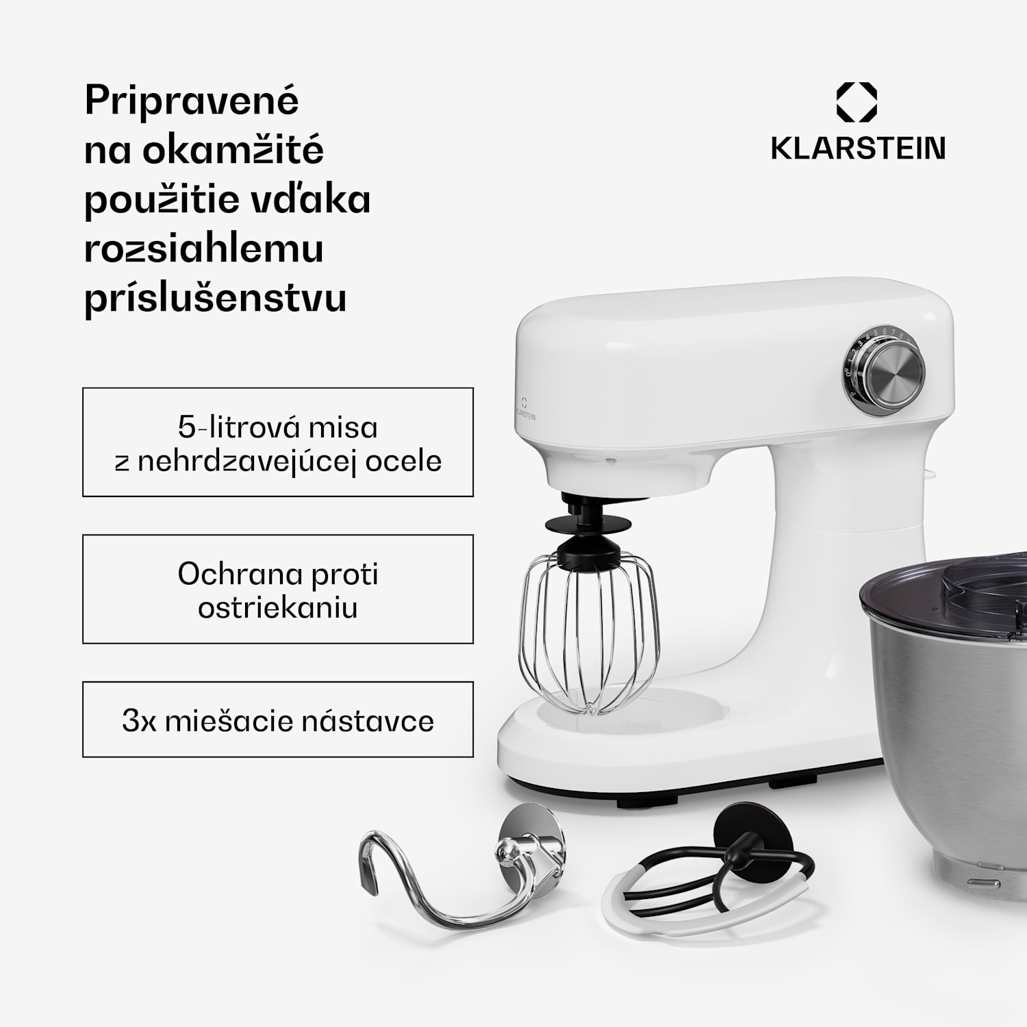 Bella Evo kuchynský robot | planetárny miešací systém | 3 nástavce na mixovanie | 1500 W | 5 l Biela