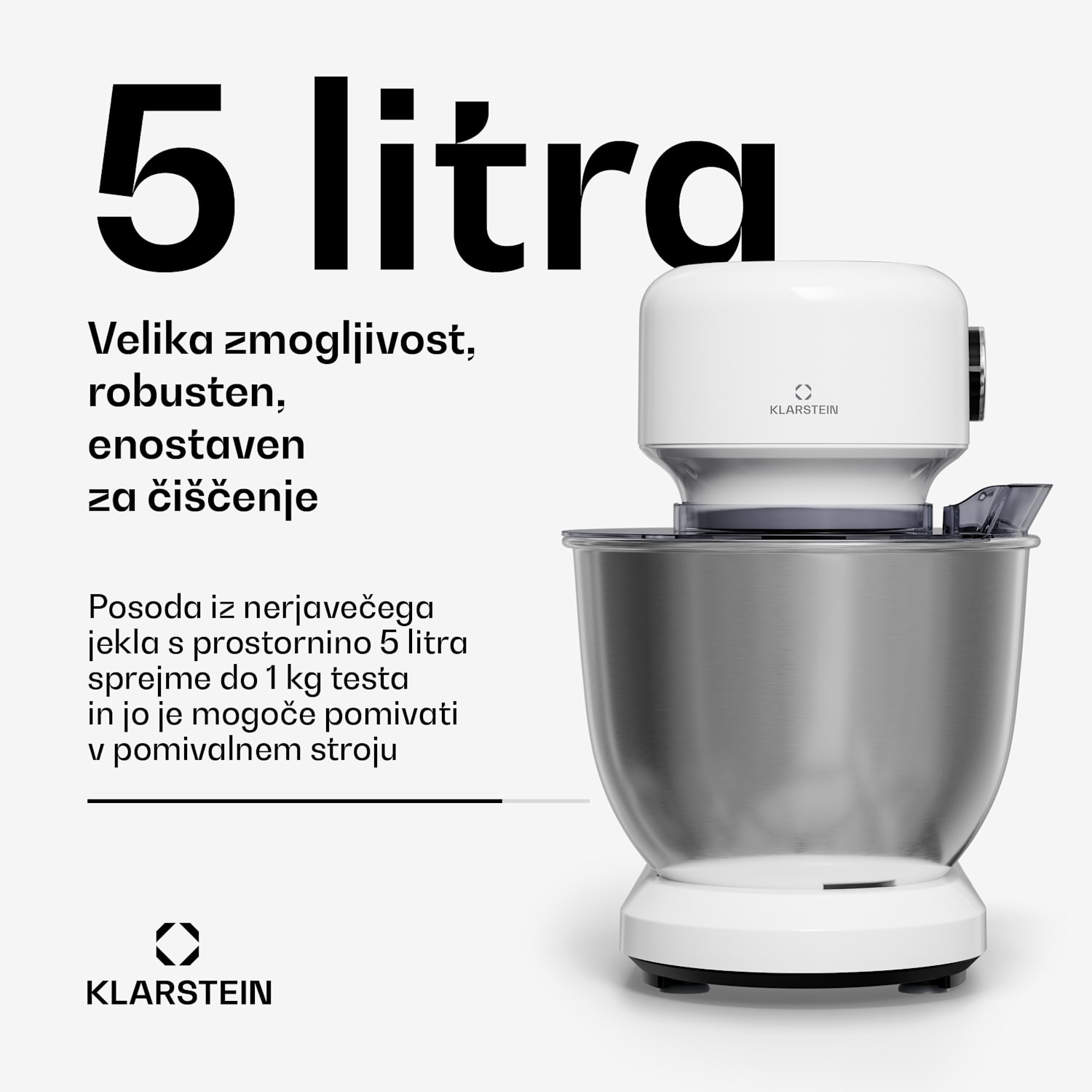Bella Evo kuhinjski robot | planetarni mešalni sistem | 3 mešalni nastavki | 1500 W | 5 l Bela