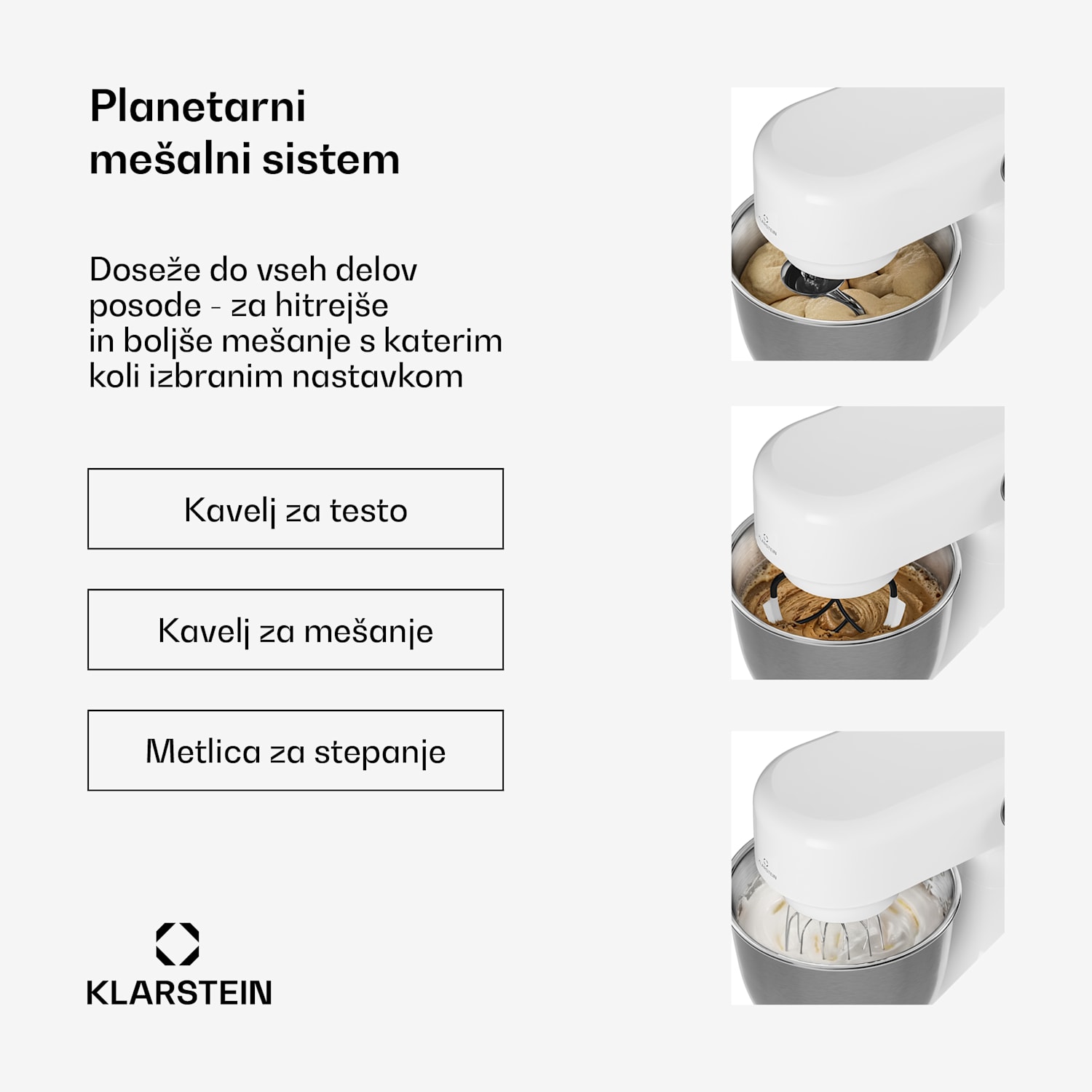 Bella Evo kuhinjski robot | planetarni mešalni sistem | 3 mešalni nastavki | 1500 W | 5 l Bela