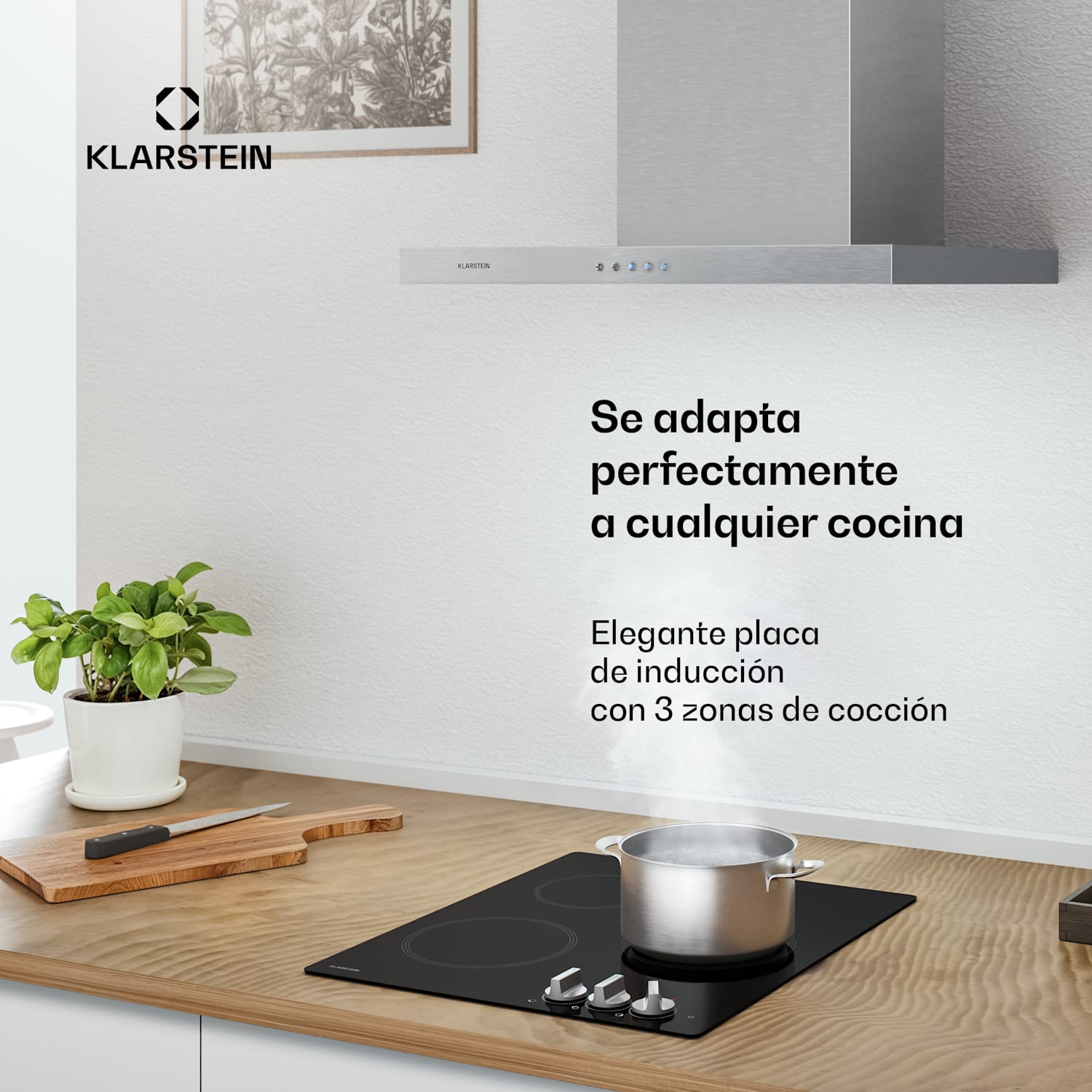 Kochheld placa de inducción | Elegante y potente | 3 zonas de cocción | 5700 W | 45 cm 45 cm | Blanco