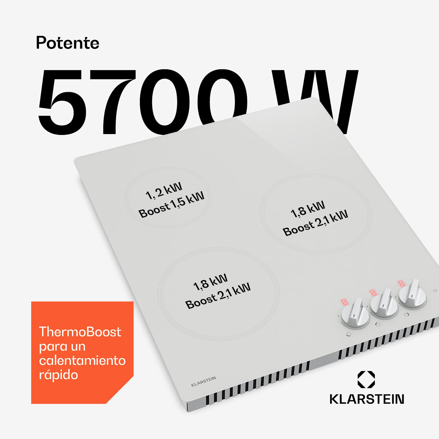 Kochheld placa de inducción | Elegante y potente | 3 zonas de cocción | 5700 W | 45 cm 45 cm | Blanco