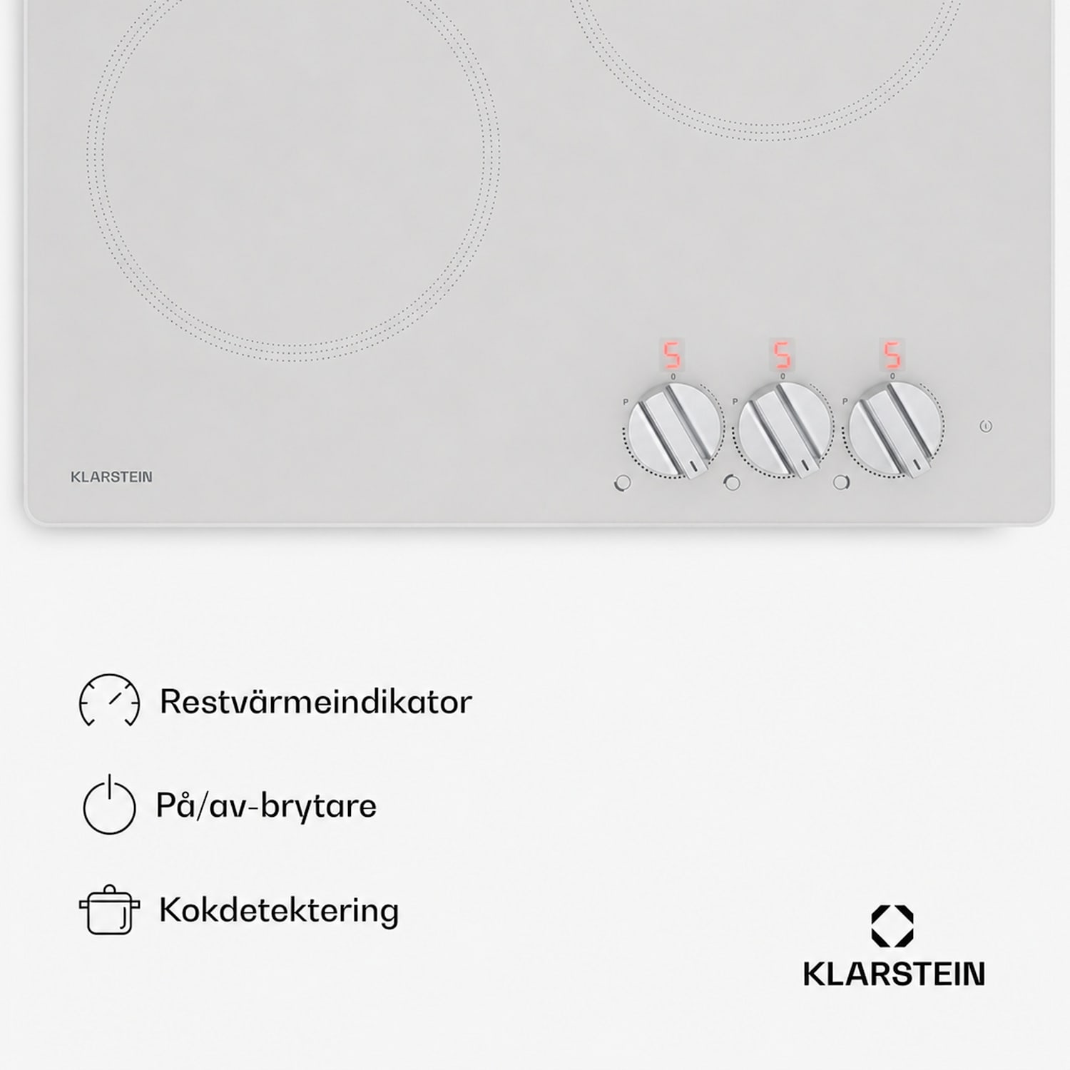 Kochheld induktionshäll | Elegant & kraftfull | 3 kokzoner | 5 700 W | 45 cm 45 cm | Glänsande | Vit