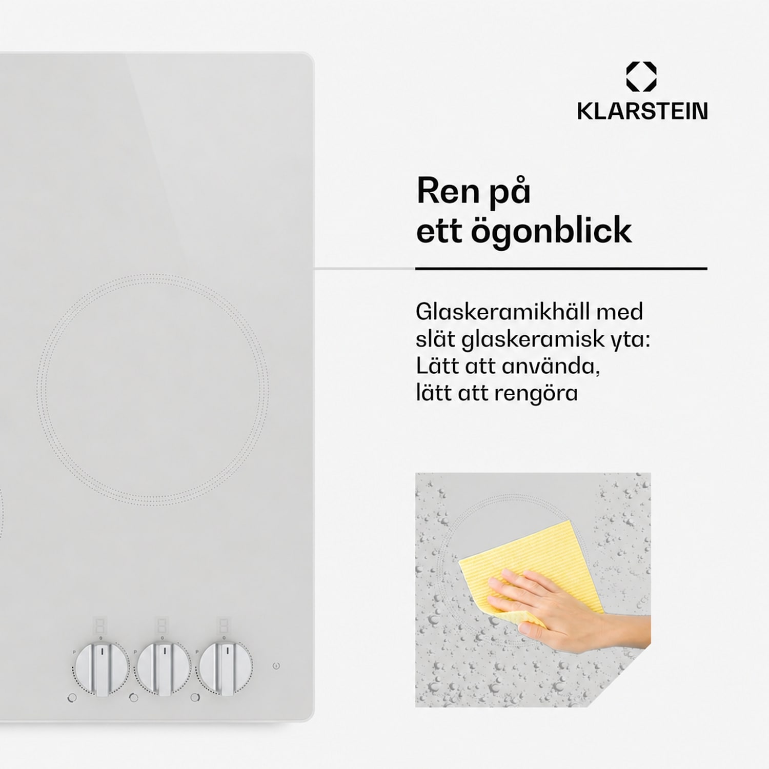 Kochheld induktionshäll | Elegant & kraftfull | 3 kokzoner | 5 700 W | 45 cm 45 cm | Glänsande | Vit