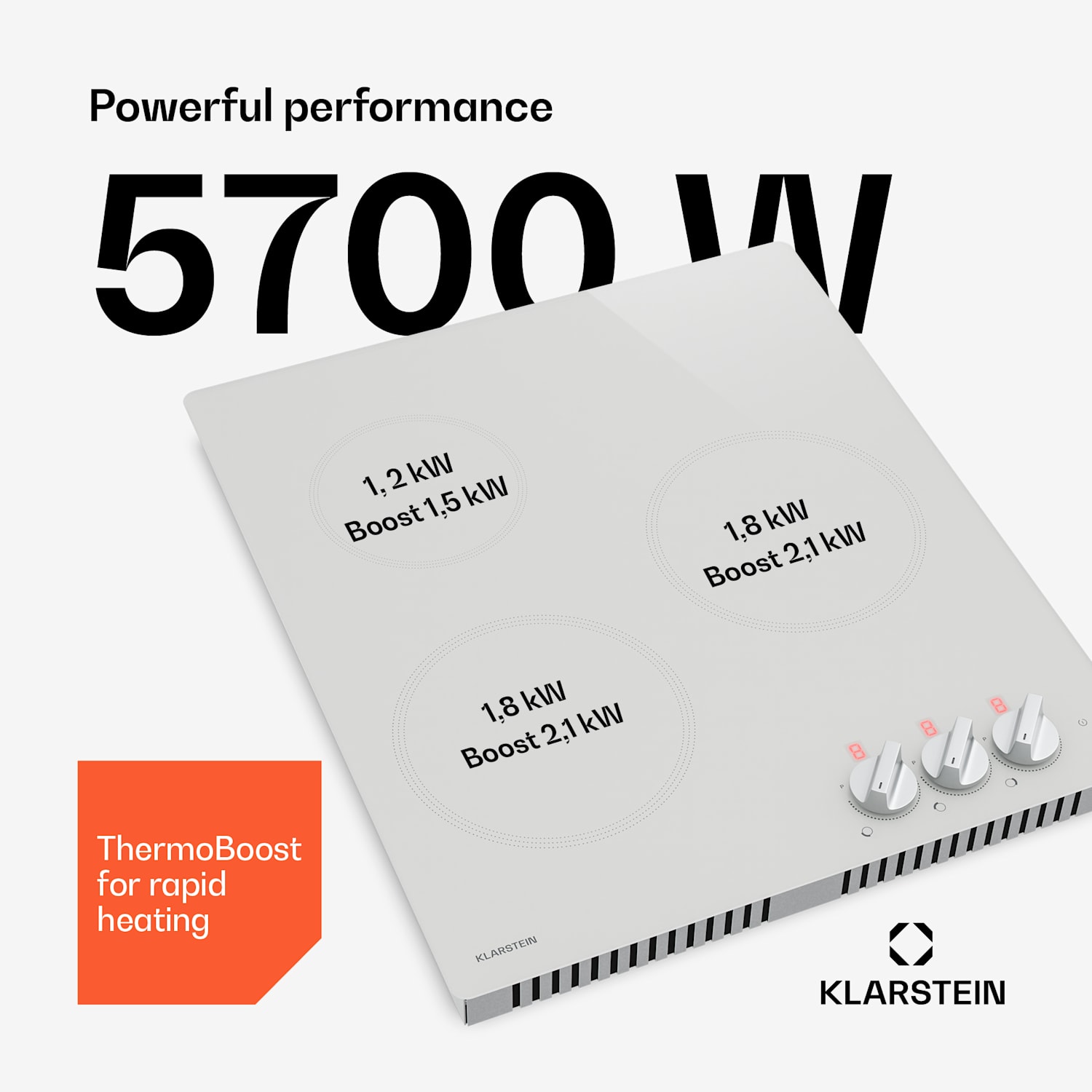 Kochheld placa de indução | Elegante e potente | 3 zonas de cozedura | 5700 W | 45 cm 45 cm | Branco