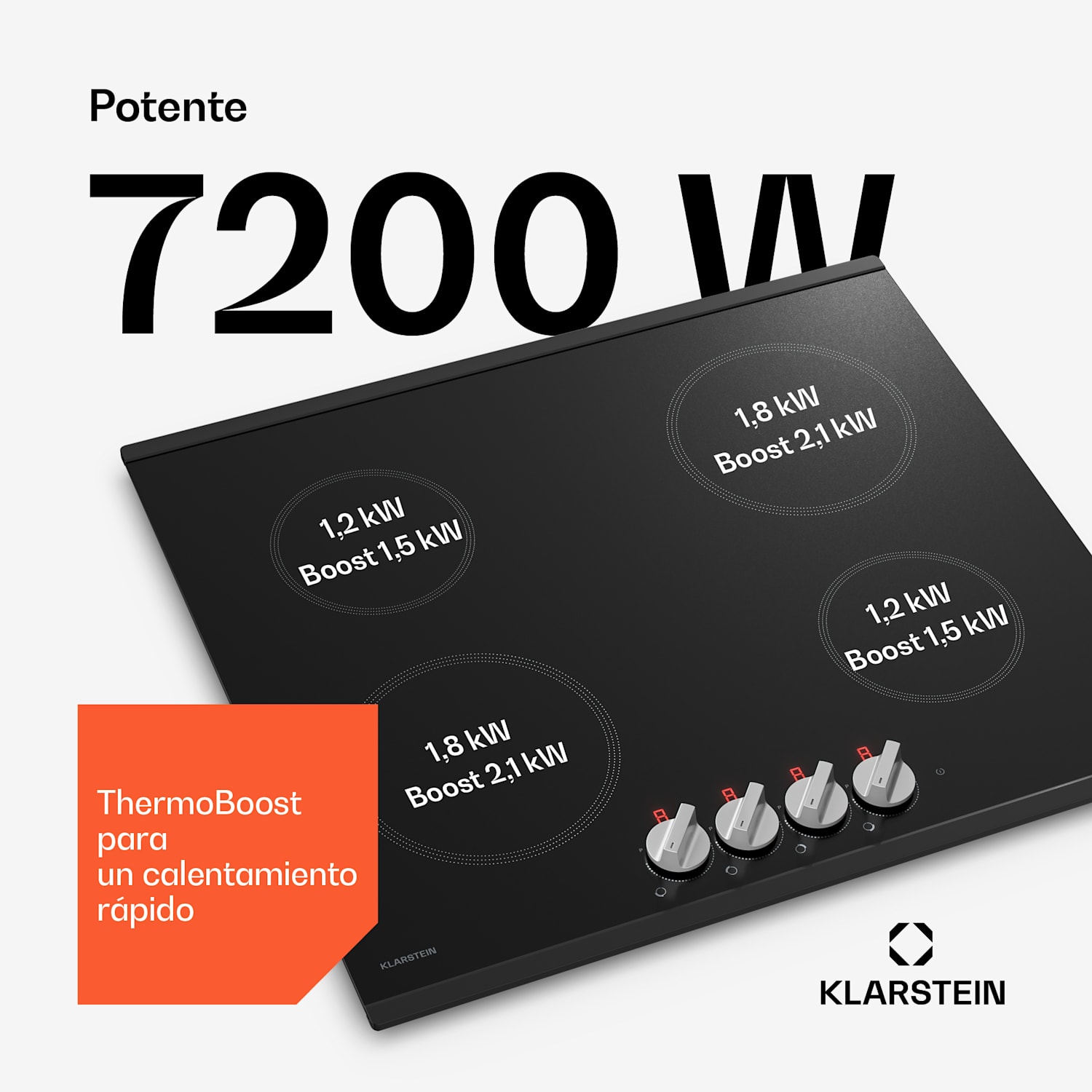Kochheld placa de inducción | Elegante y potente | 4 zonas de cocción | 7200 W | 60 cm 60 cm | Negro