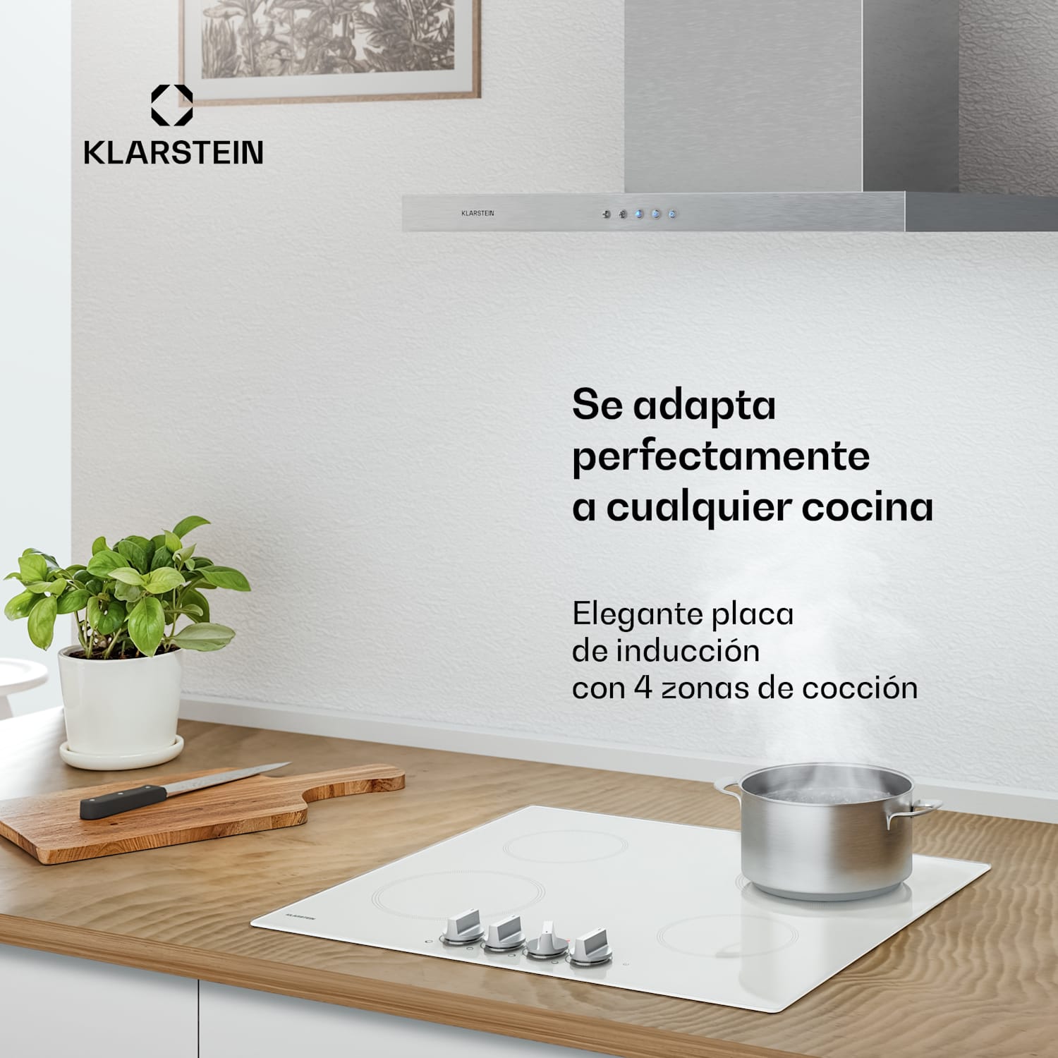 Kochheld placa de inducción | Elegante y potente | 4 zonas de cocción | 7000 W | 60 cm 60 cm | Blanco