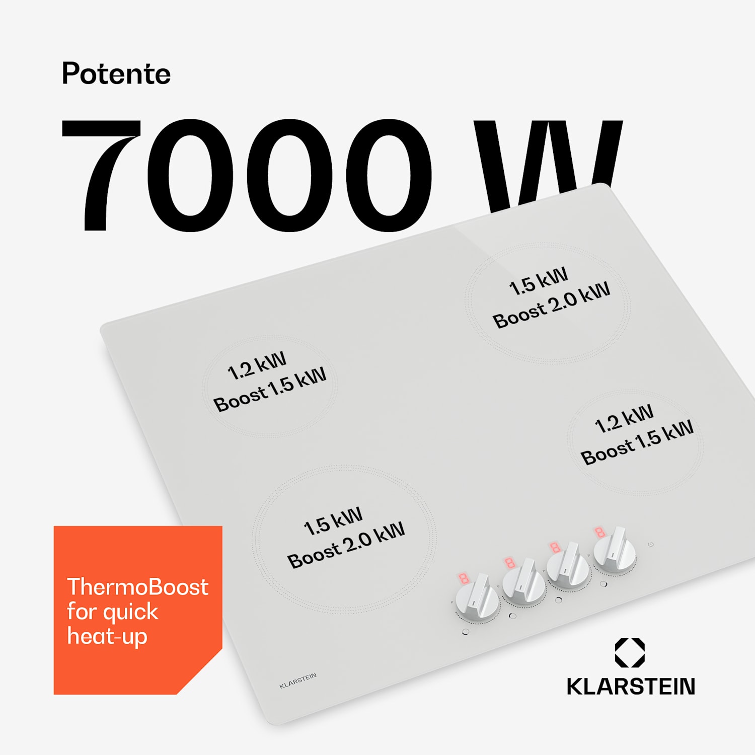 Kochheld placa de inducción | Elegante y potente | 4 zonas de cocción | 7000 W | 60 cm 60 cm | Blanco