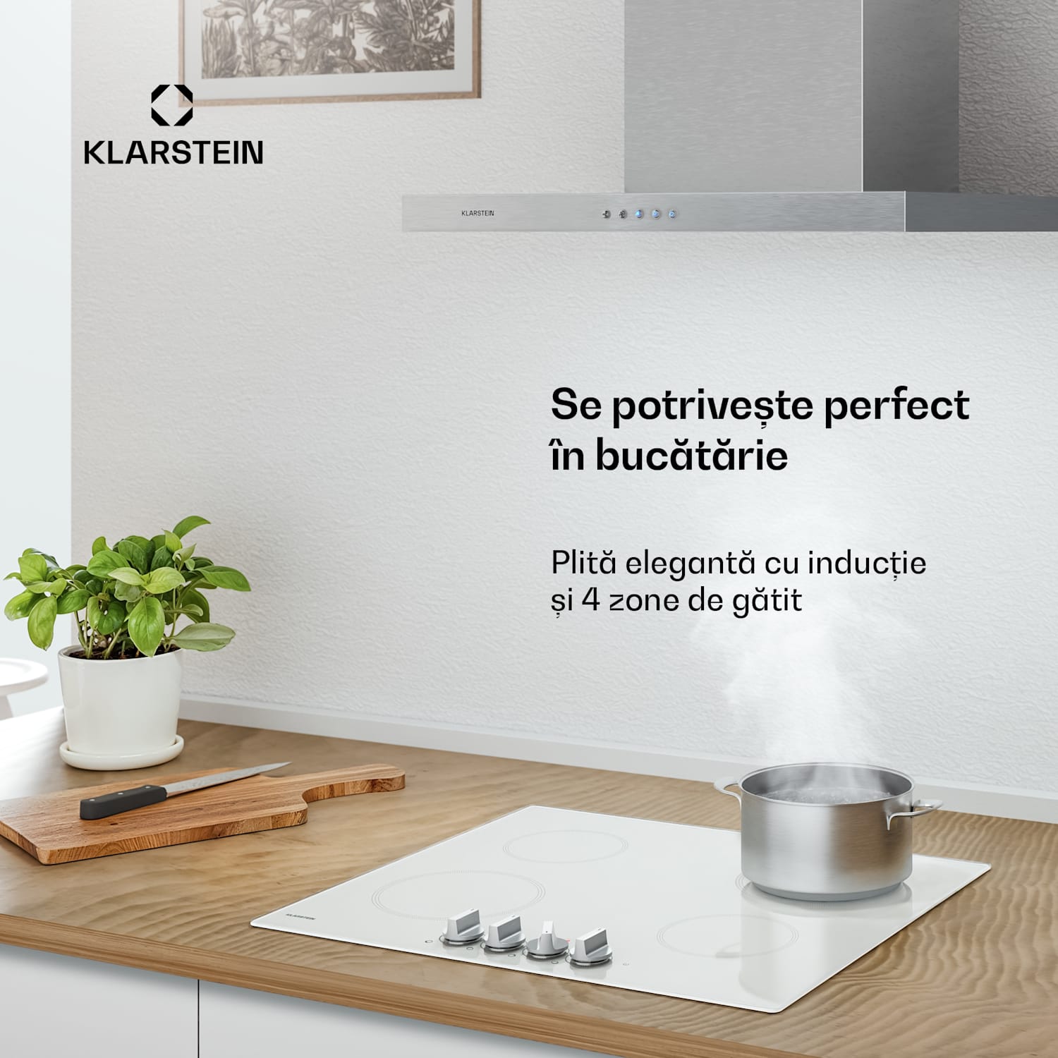 Plită cu inducție Kochheld | Elegantă și puternică | 4 zone de gătit | 7000 W | 60 cm 60 cm | Alb