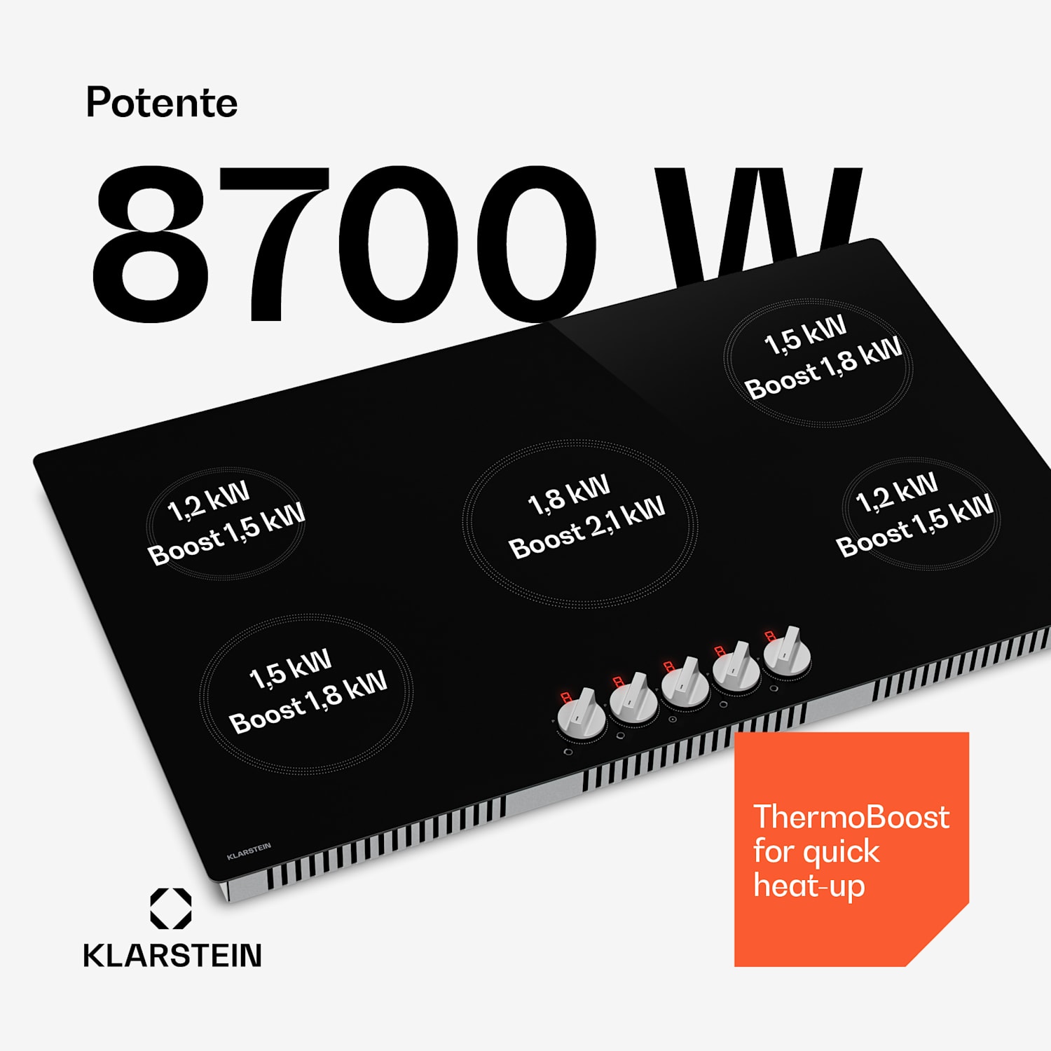 Kochheld placa de inducción | Elegante y potente | 5 zonas de cocción | 8700 W | 90 cm 90 cm | Negro