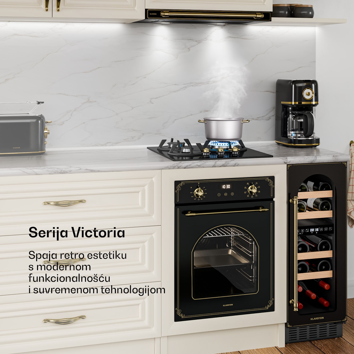 Victoria plinska kuhinjska ploča | 3 aluminijska plamenika | kompatibilna s prirodnim plinom i LPG-om | 6050 W | 45 cm 45 cm | Staklo | Crna