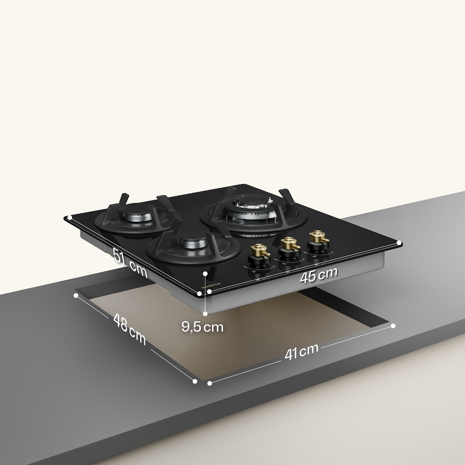 Victoria plinska kuhinjska ploča | 3 aluminijska plamenika | kompatibilna s prirodnim plinom i LPG-om | 6050 W | 45 cm 45 cm | Staklo | Crna