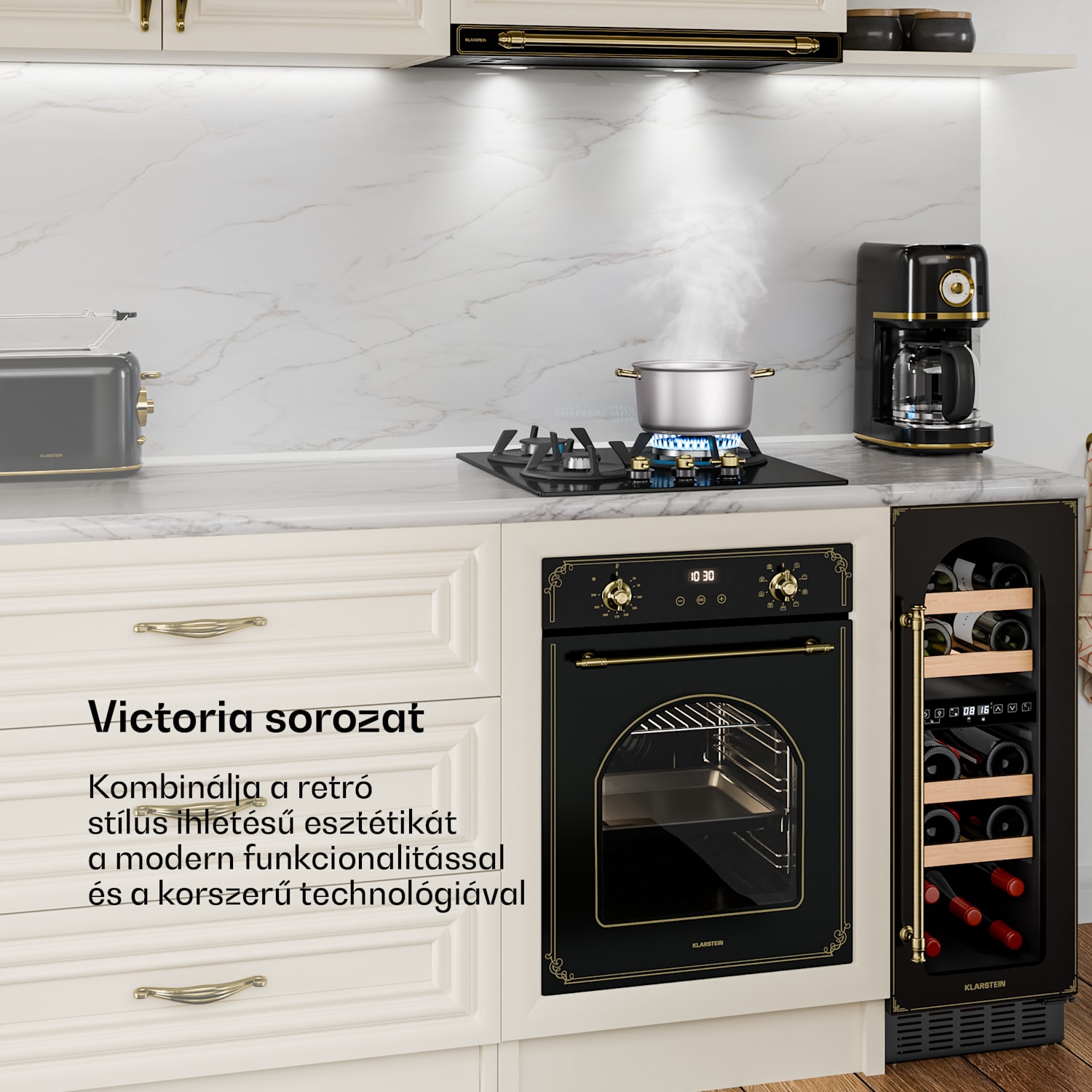 Victoria gázfőzőlap | 3 alumínium égő | földgázzal és PB-gázzal kompatibilis | 6050 W | 45 cm 45 cm | Üveg | Fekete