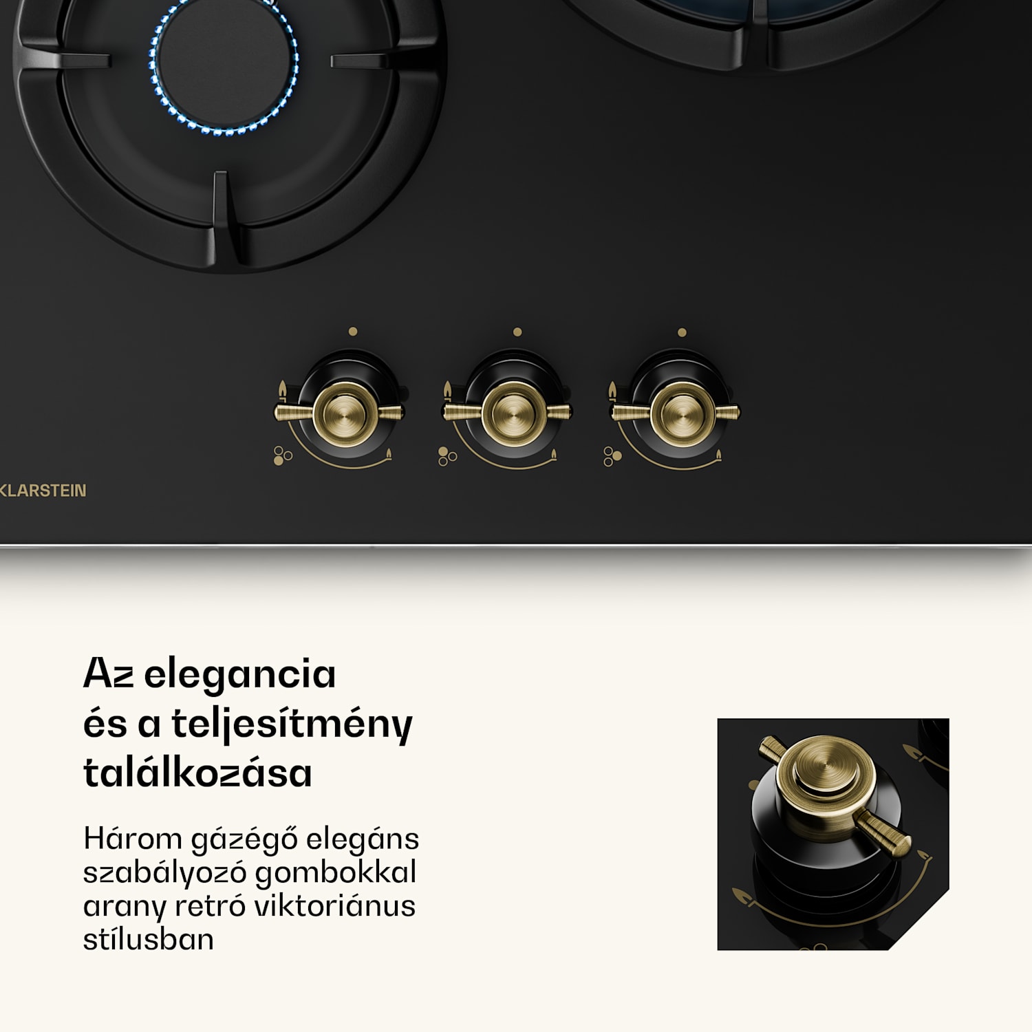 Victoria gázfőzőlap | 3 alumínium égő | földgázzal és PB-gázzal kompatibilis | 6050 W | 45 cm 45 cm | Üveg | Fekete