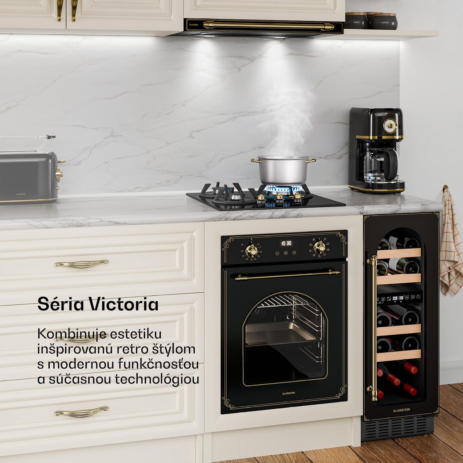Victoria plynová varná doska | 3 hliníkové horáky | kompatibilné so zemným plynom a LPG | 6050 W | 45 cm 45 cm | Sklo | Čierna