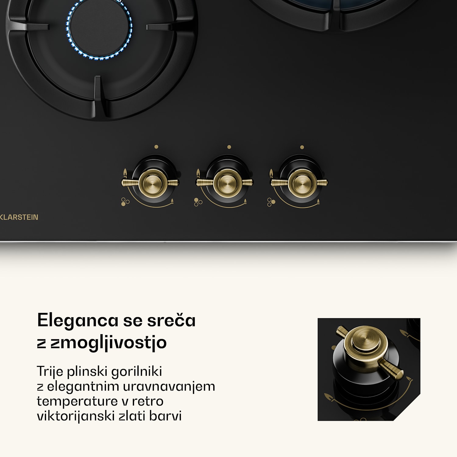 Victoria plinska kuhalna plošča | 3 aluminijasti gorilniki | združljiva z zemeljskim plinom in utekočinjenim naftnim plinom | 6050 W | 45 cm 45 cm | Steklo | Črna