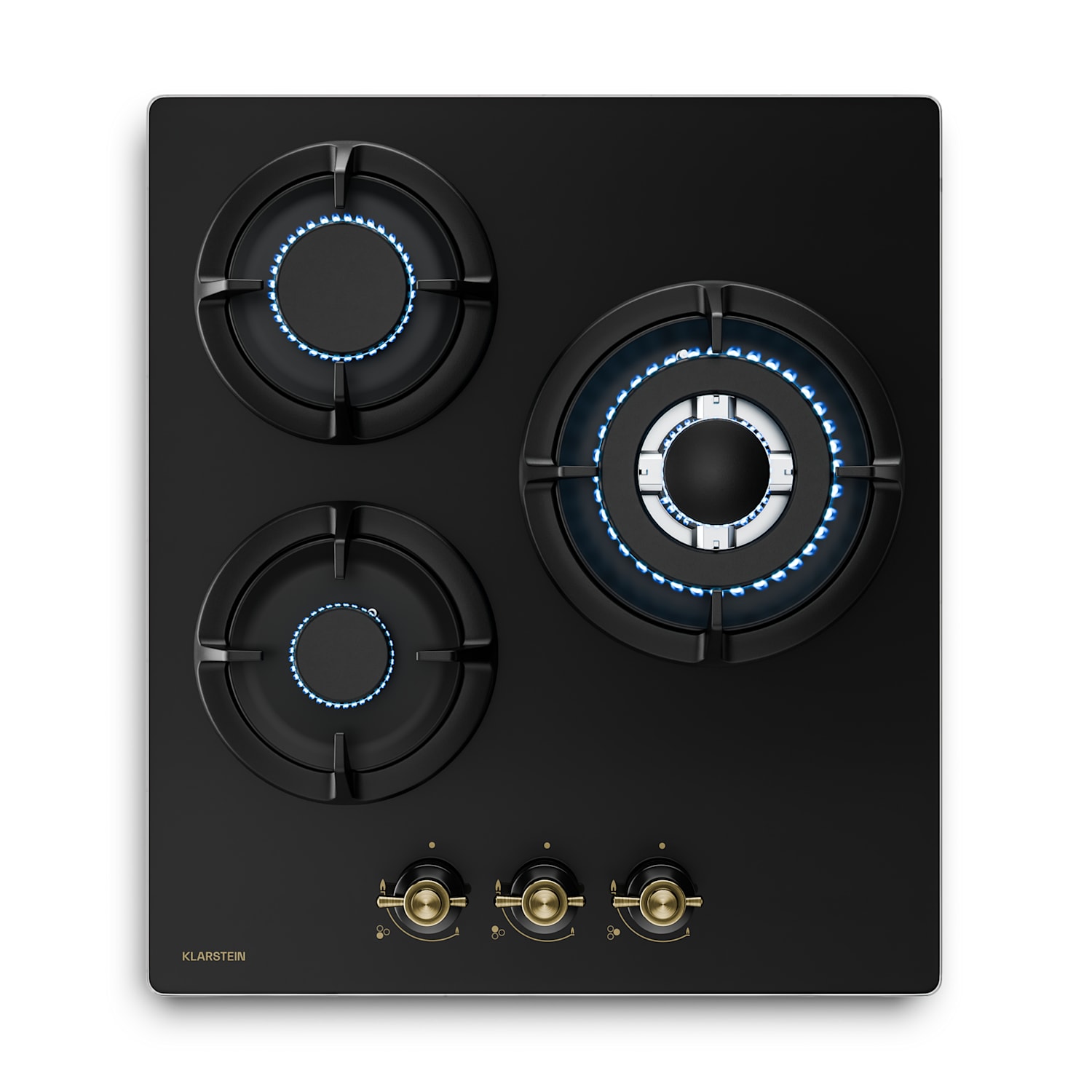 Victoria gaskookplaat | 3 aluminium branders | aardgas en lpg | 6050 W | 45 cm 45 cm | Glas | Zwart