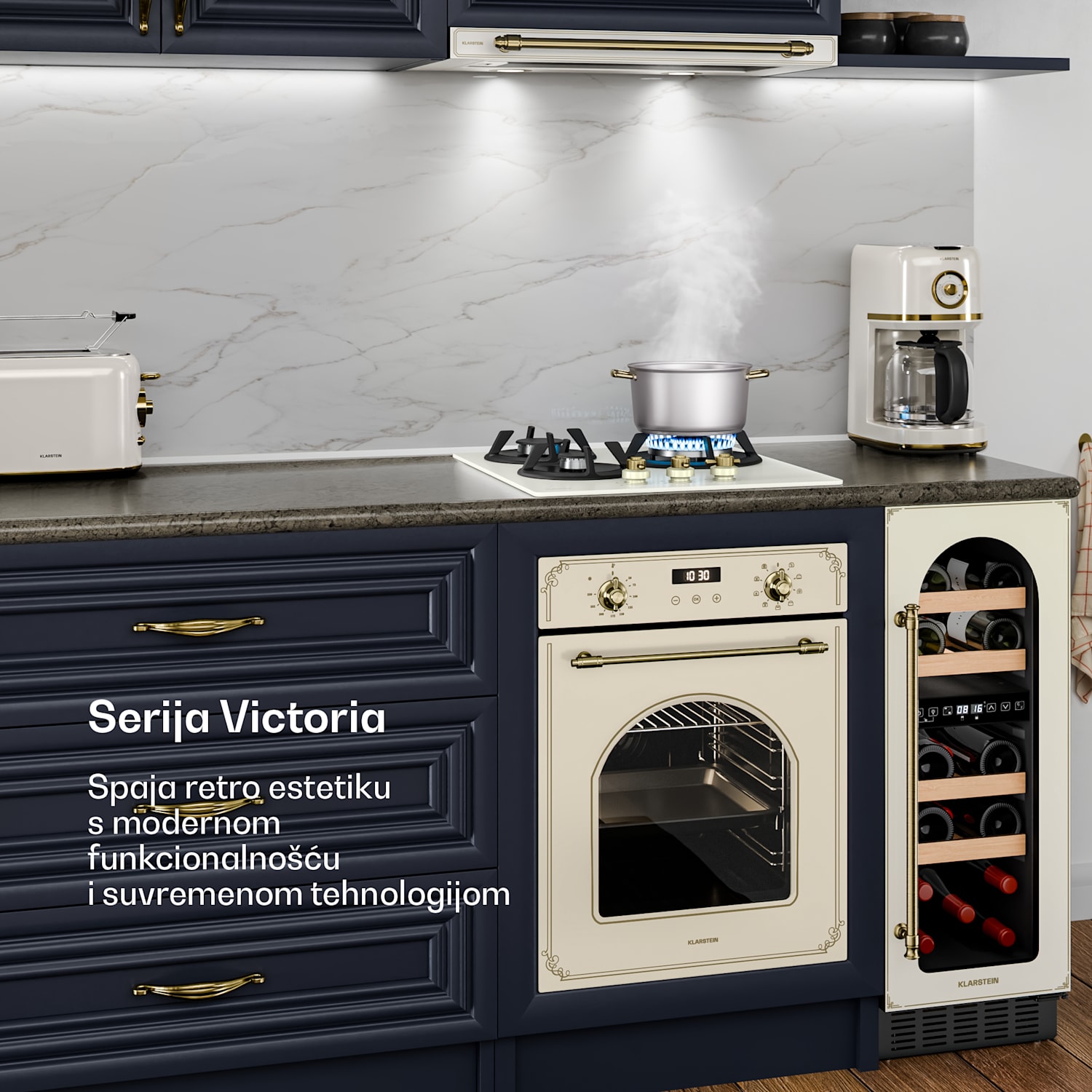 Victoria plinska kuhinjska ploča | 3 aluminijska plamenika | kompatibilna s prirodnim plinom i LPG-om | 6050 W | 45 cm 45 cm | Staklo | Krem