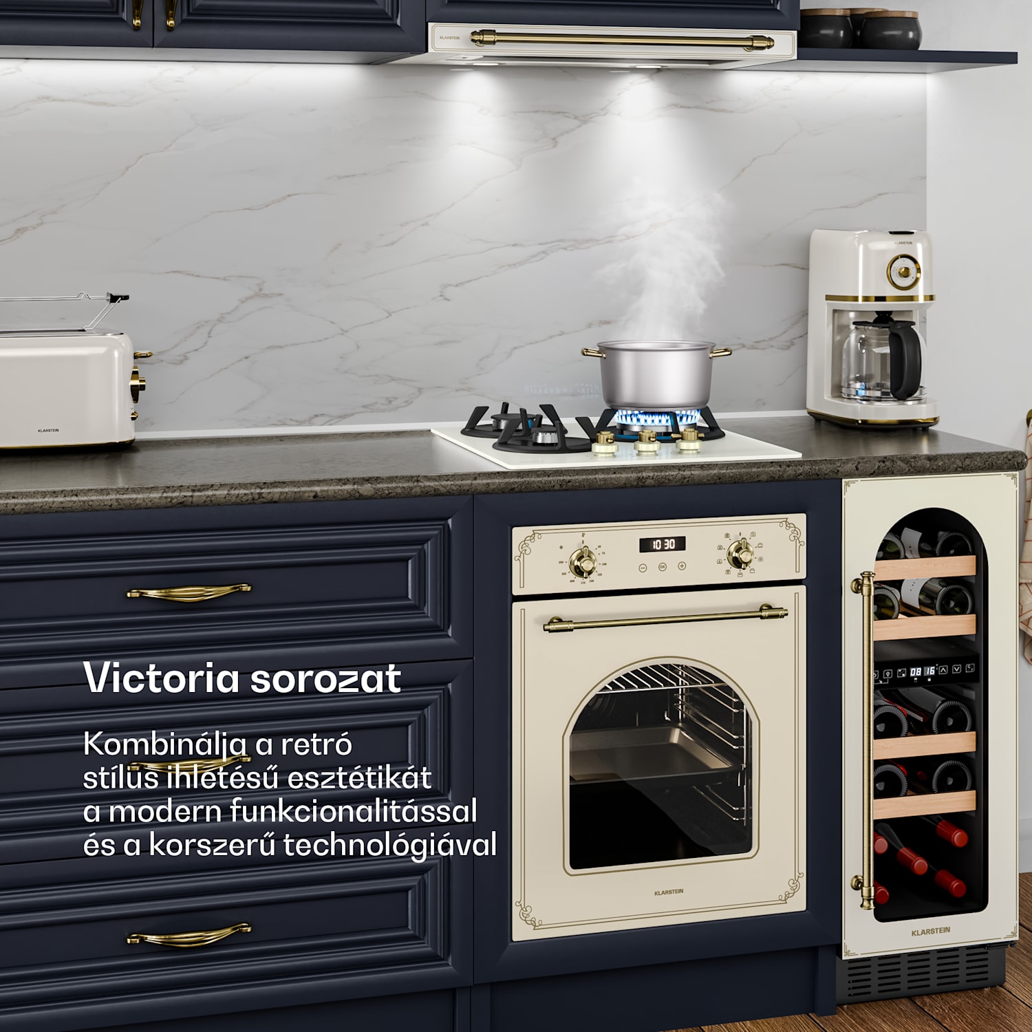 Victoria gázfőzőlap | 3 alumínium égő | földgázzal és PB-gázzal kompatibilis | 6050 W | 45 cm 45 cm | Üveg | Krém