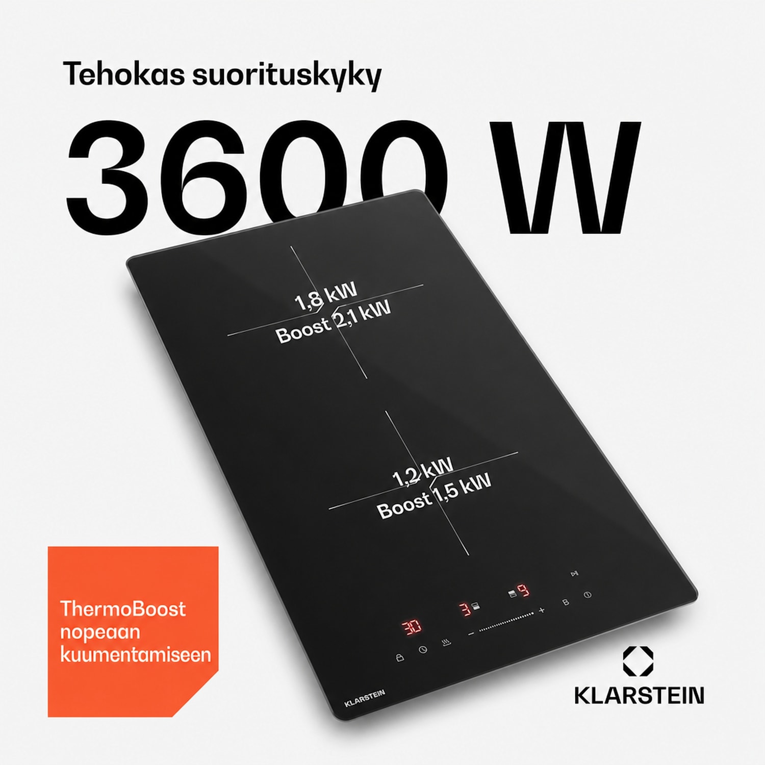 PowerGlide induktioliesitaso | Moderni, kompakti ja tehokas | 2 keittoaluetta | 3500 W | 30 cm 30 cm | Kiiltävä | Musta