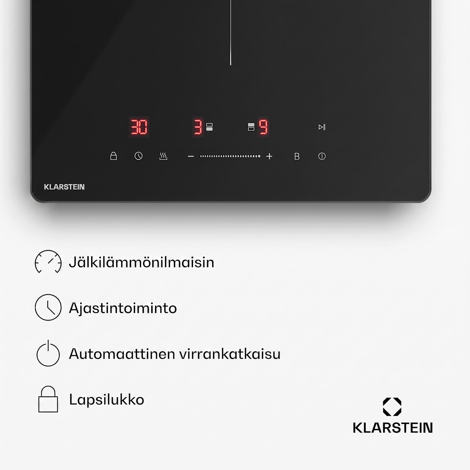 PowerGlide induktioliesitaso | Moderni, kompakti ja tehokas | 2 keittoaluetta | 3500 W | 30 cm 30 cm | Kiiltävä | Musta
