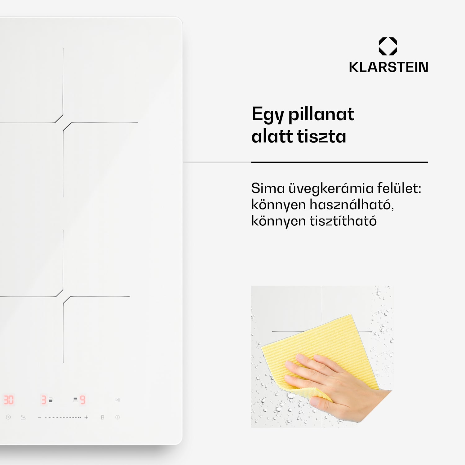 PowerGlide indukciós főzőlap | Modern, kompakt és nagy teljesítményű | 2 főzőzóna | 3500 W | 30 cm 30 cm | Fényes | Fehér