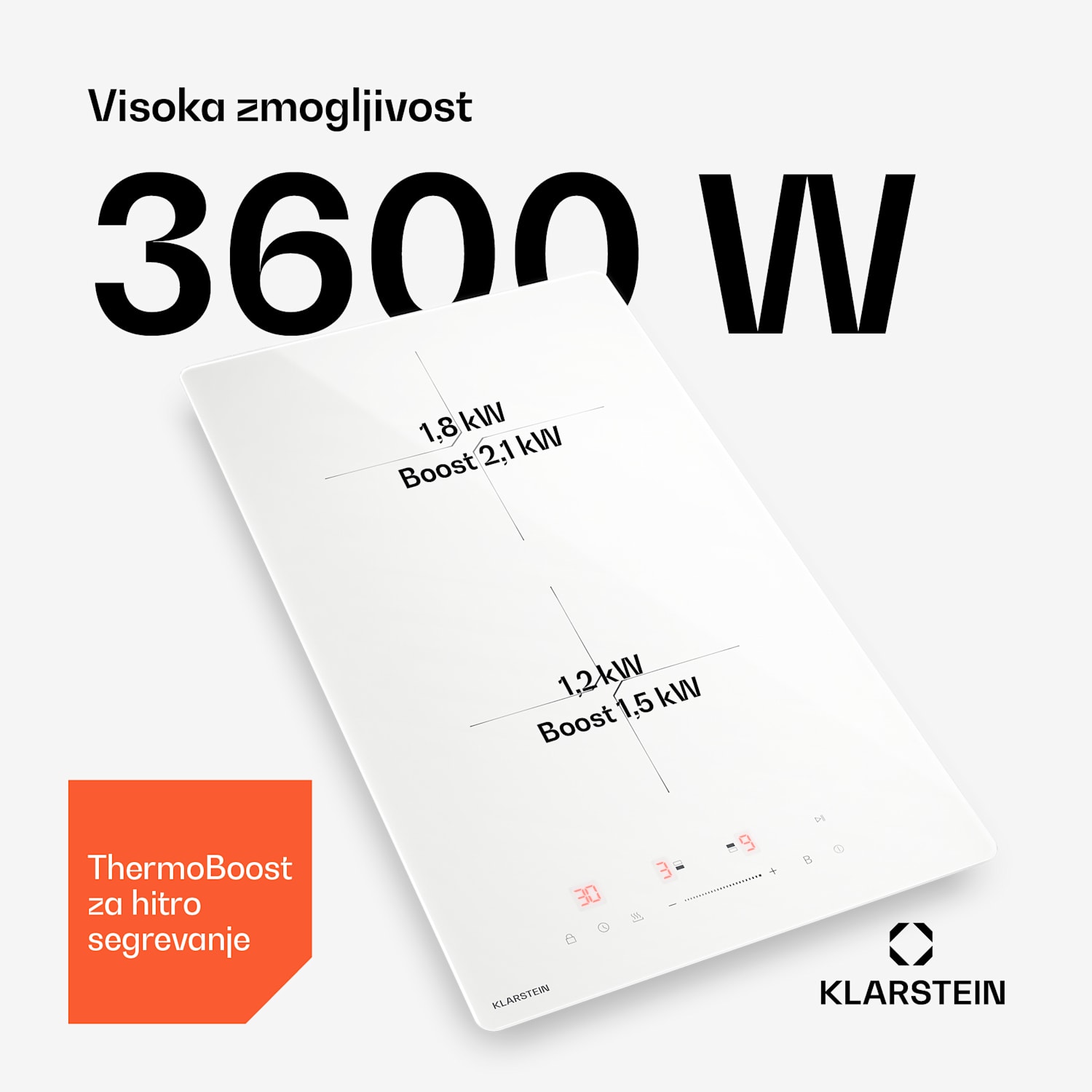 PowerGlide indukcijska kuhalna plošča | Sodobna, kompaktna in zmogljiva | 2 kuhalni območji | 3500 W | 30 cm 