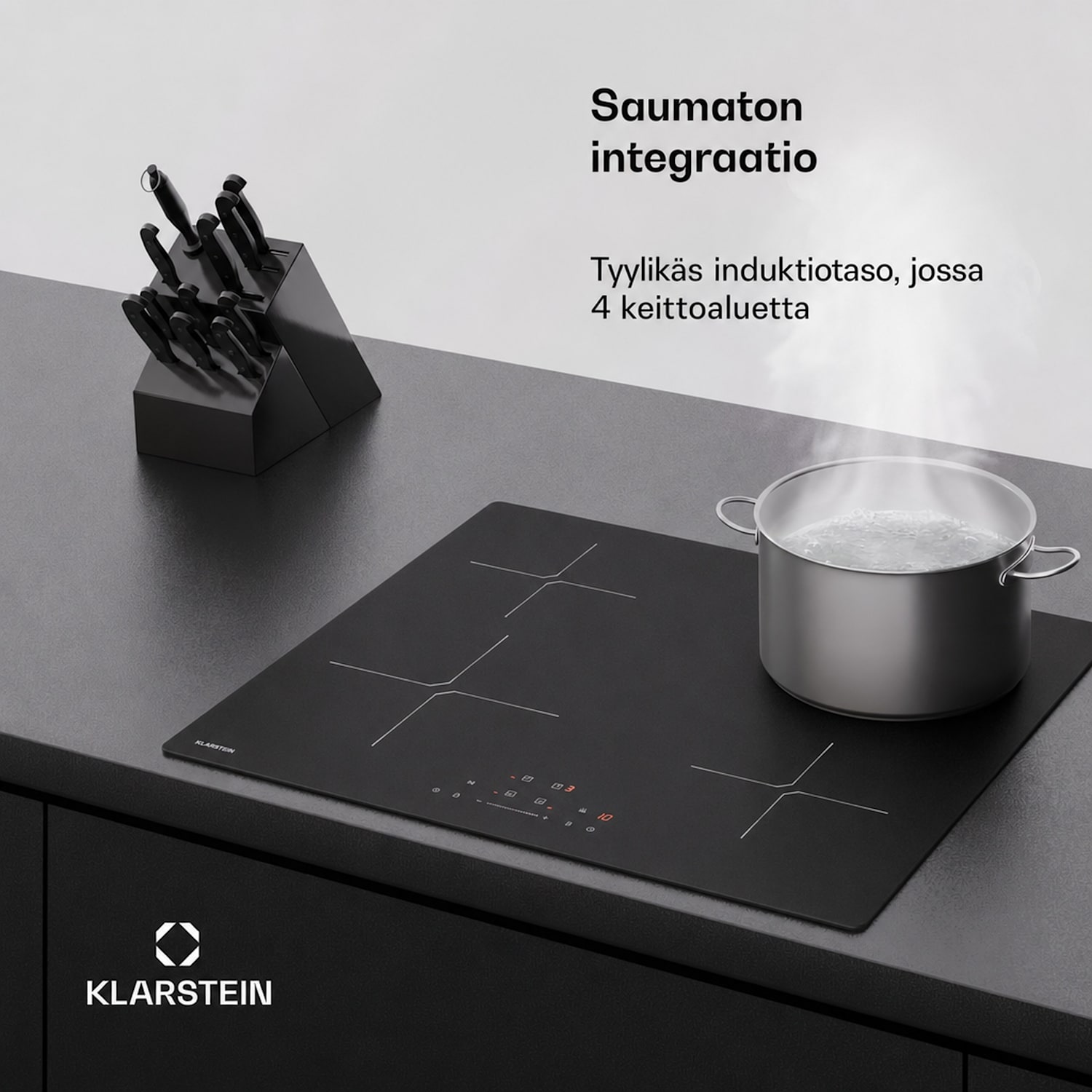 PowerGlide induktioliesitaso | Naarmuuntumaton pinta | 4 keittoaluetta | 7400 W | 60 cm 60 cm | Naarmuuntumaton | Musta