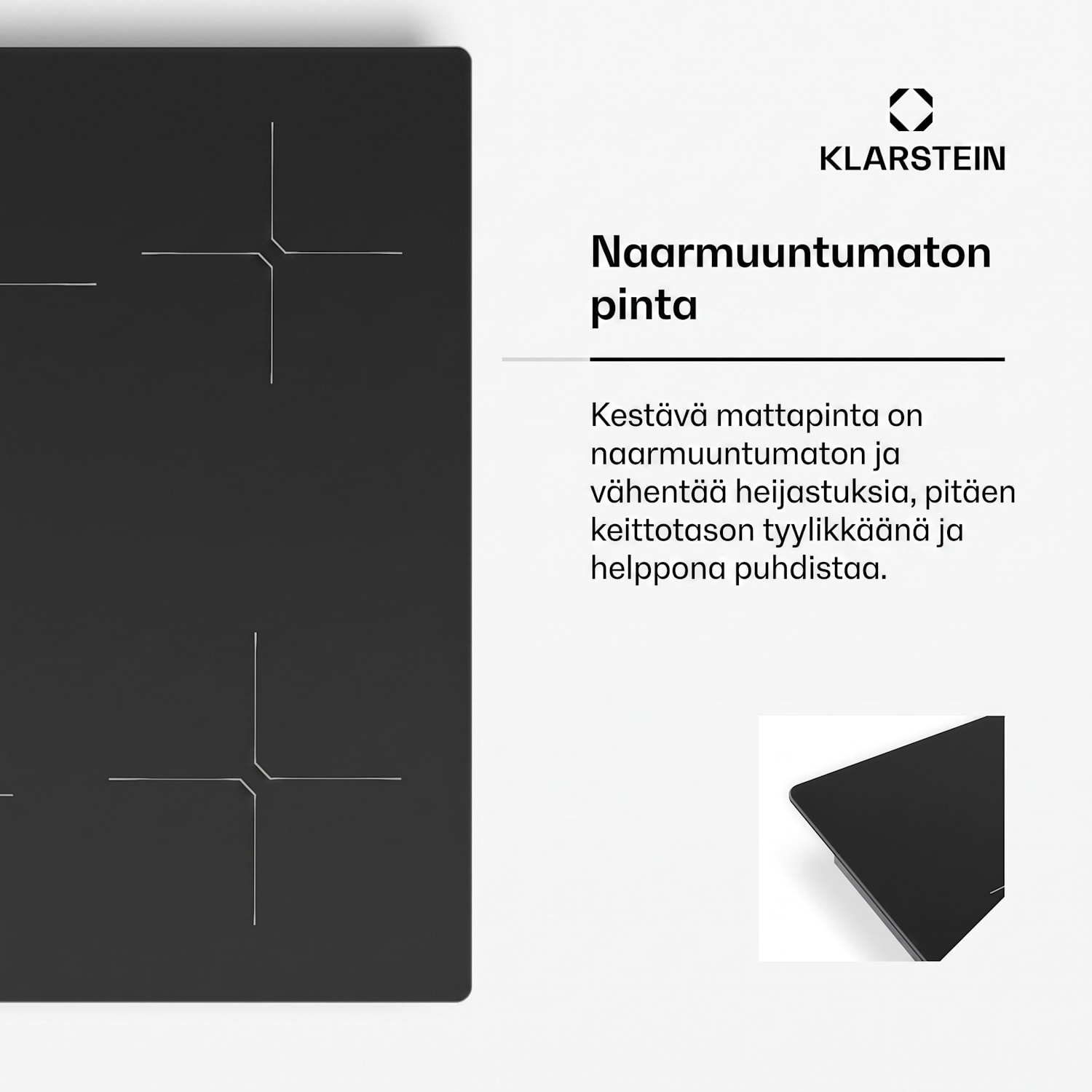 PowerGlide induktioliesitaso | Naarmuuntumaton pinta | 4 keittoaluetta | 7400 W | 60 cm 60 cm | Naarmuuntumaton | Musta