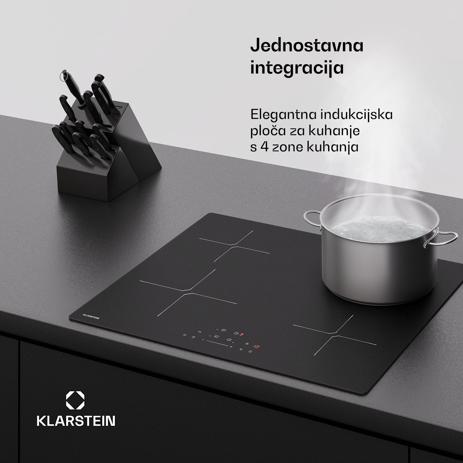 Indukcijska ploča za kuhanje PowerGlide | površina otporna na ogrebotine | 4 zone za kuhanje | 7400 W | 60 cm 60 cm | Protiv ogrebotina | Crna