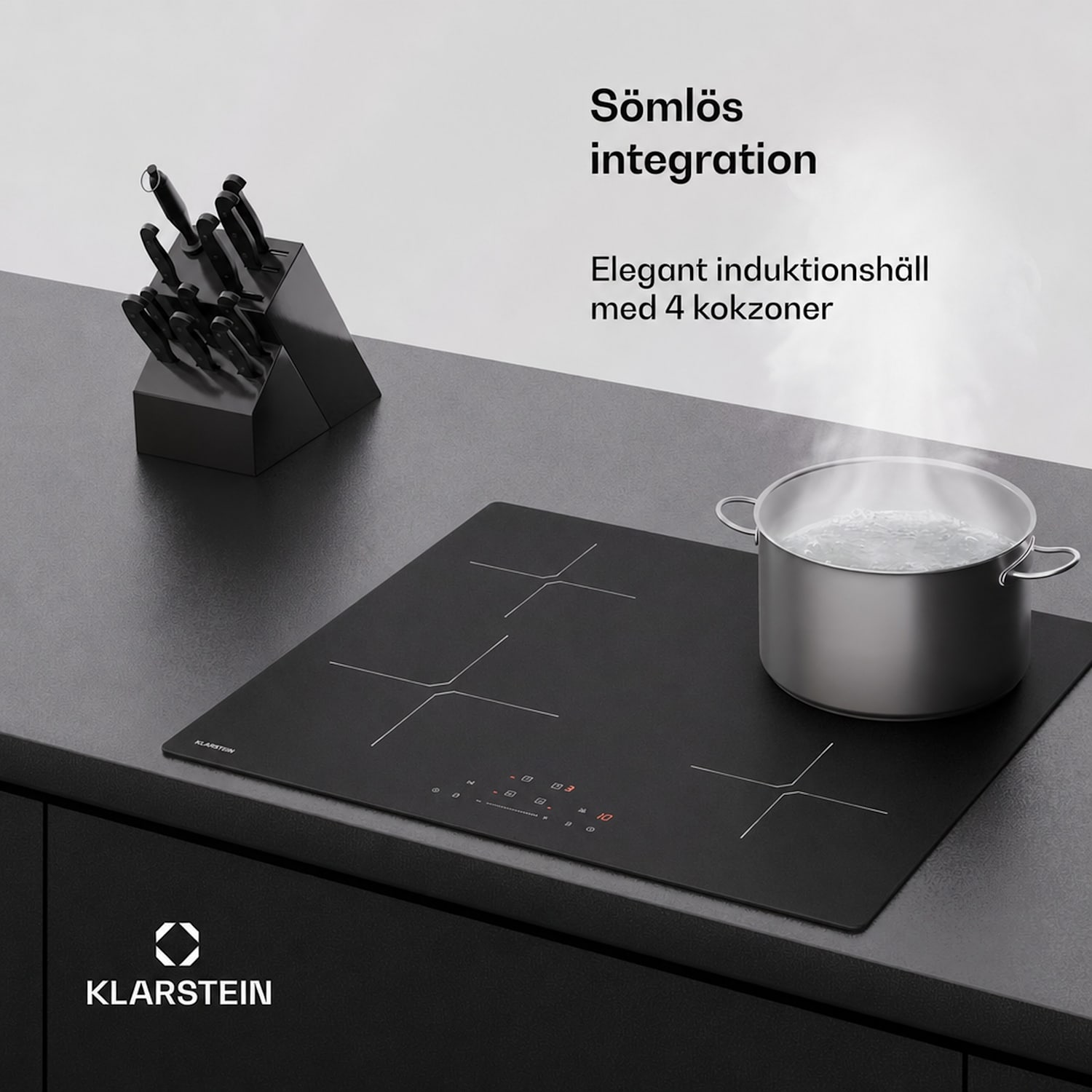PowerGlide induktionshäll | Reptålig yta | 4 kokzoner | 7400 W | 60 cm 60 cm | Anti-repor | Svart