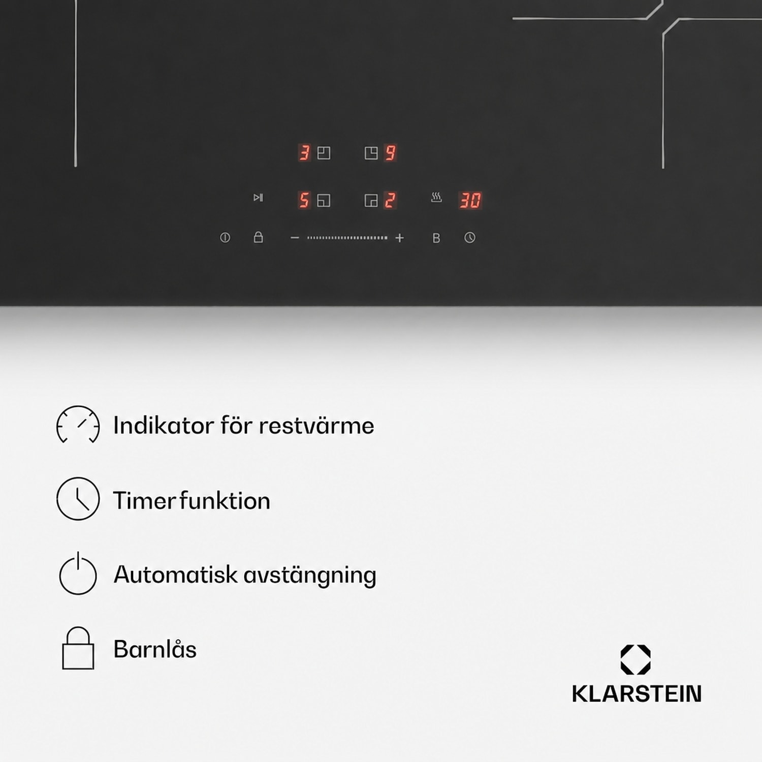 PowerGlide induktionshäll | Reptålig yta | 4 kokzoner | 7400 W | 60 cm 60 cm | Anti-repor | Svart
