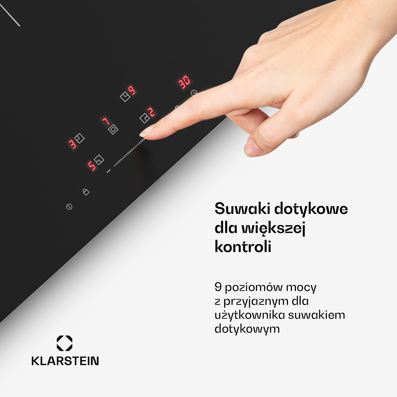 Płyta indukcyjna PowerGlide | Nowoczesna i kompaktowa | 5 stref gotowania | 9800 W | 90 cm 90 cm | Błyszczący | Czarny