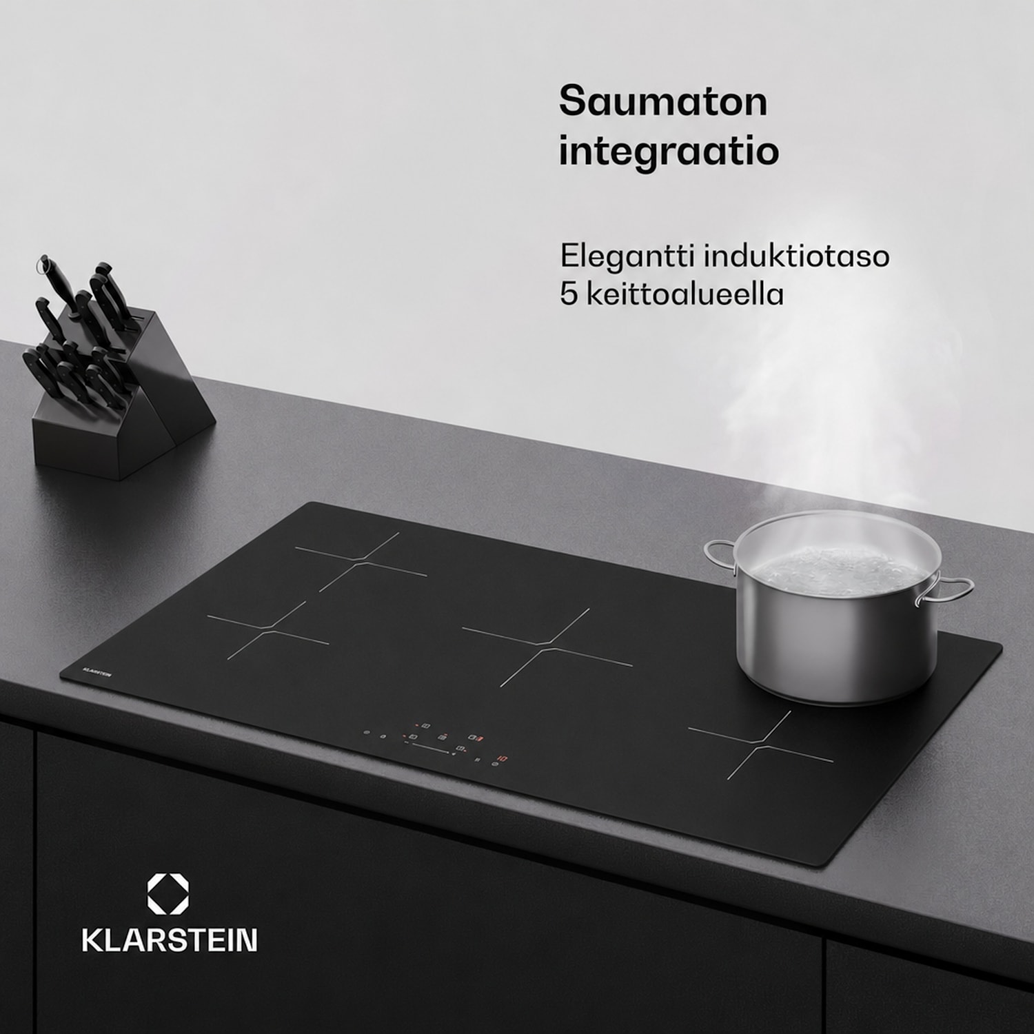 PowerGlide induktiokeittotaso | Naarmuuntumaton pinta | 5 keittoaluetta | 9800 W | 90 cm 90 cm | Naarmuuntumaton | Musta